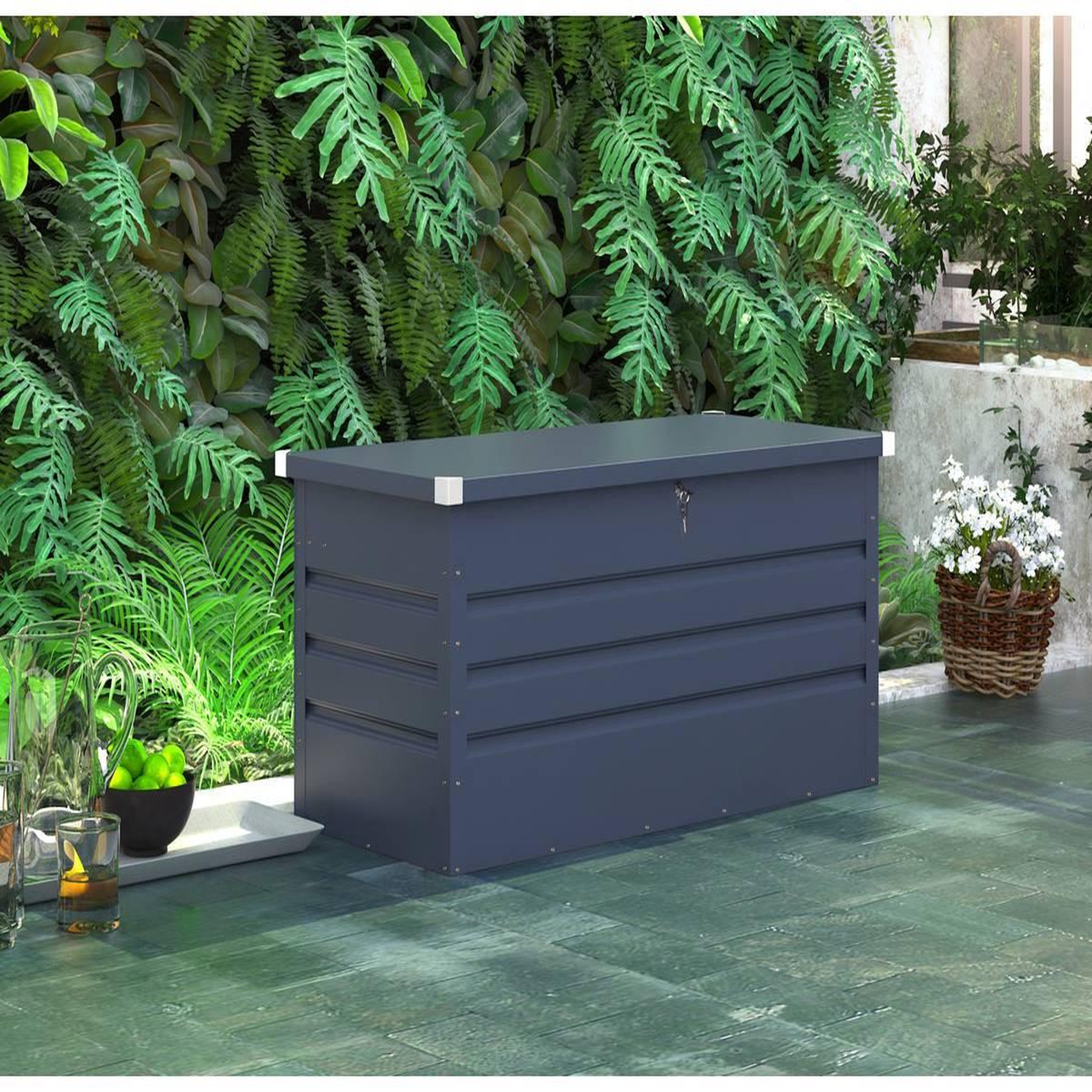 Voir la diapositive 2 : Habitat et Jardin Coffre de jardin métal  Store  - 680 L - 165 x 69 x 60 cm - Gris
