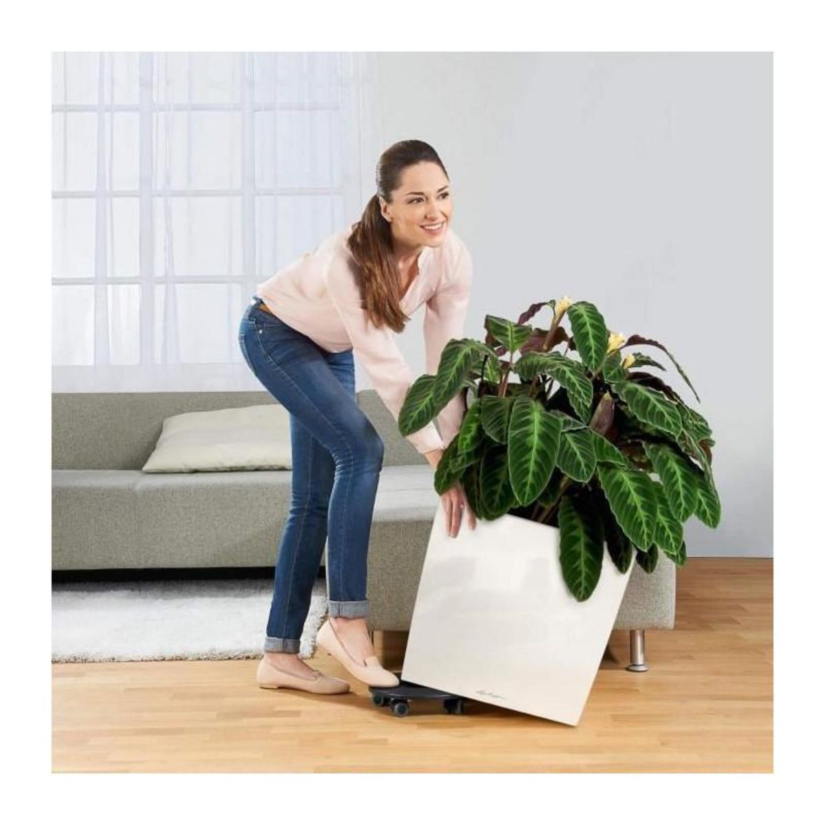 LECHUZA Cube Premium 50 - Kit Complet, blanc brillant 50 cm