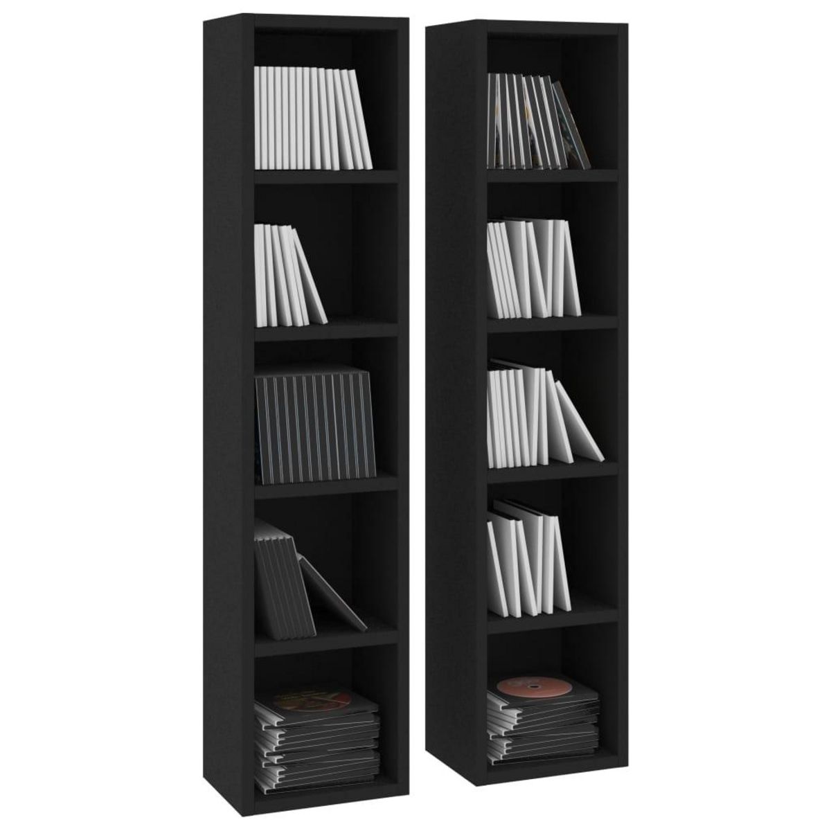 VIDAXL Armoires a CD 2 pcs Noir 21x16x93,5 cm Bois d'ingenierie