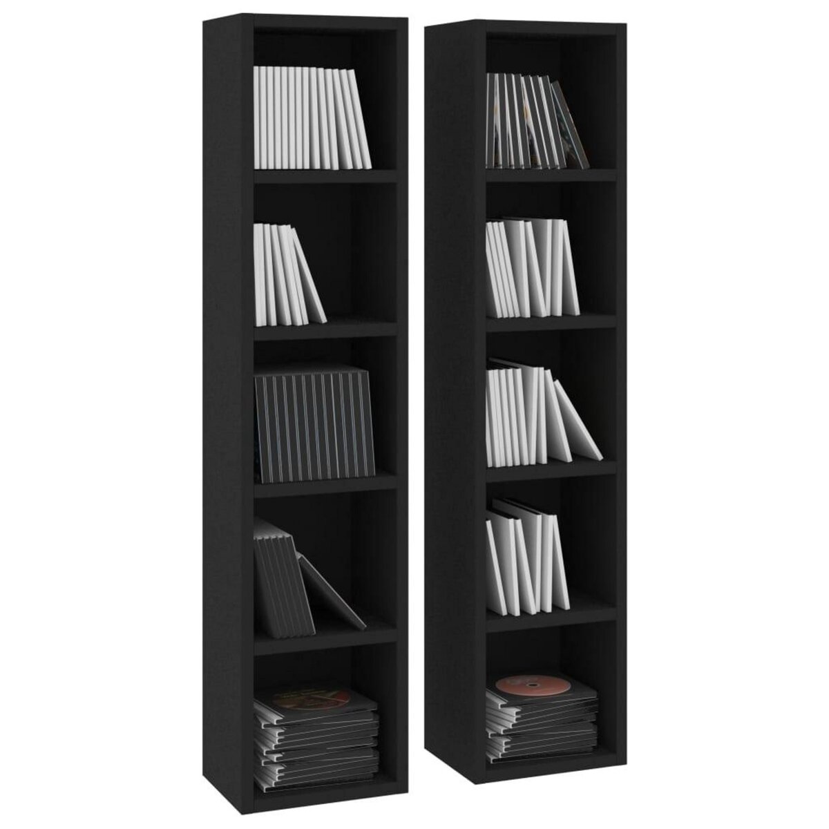 VIDAXL Armoires a CD 2 pcs Noir 21x16x93,5 cm Bois d'ingenierie