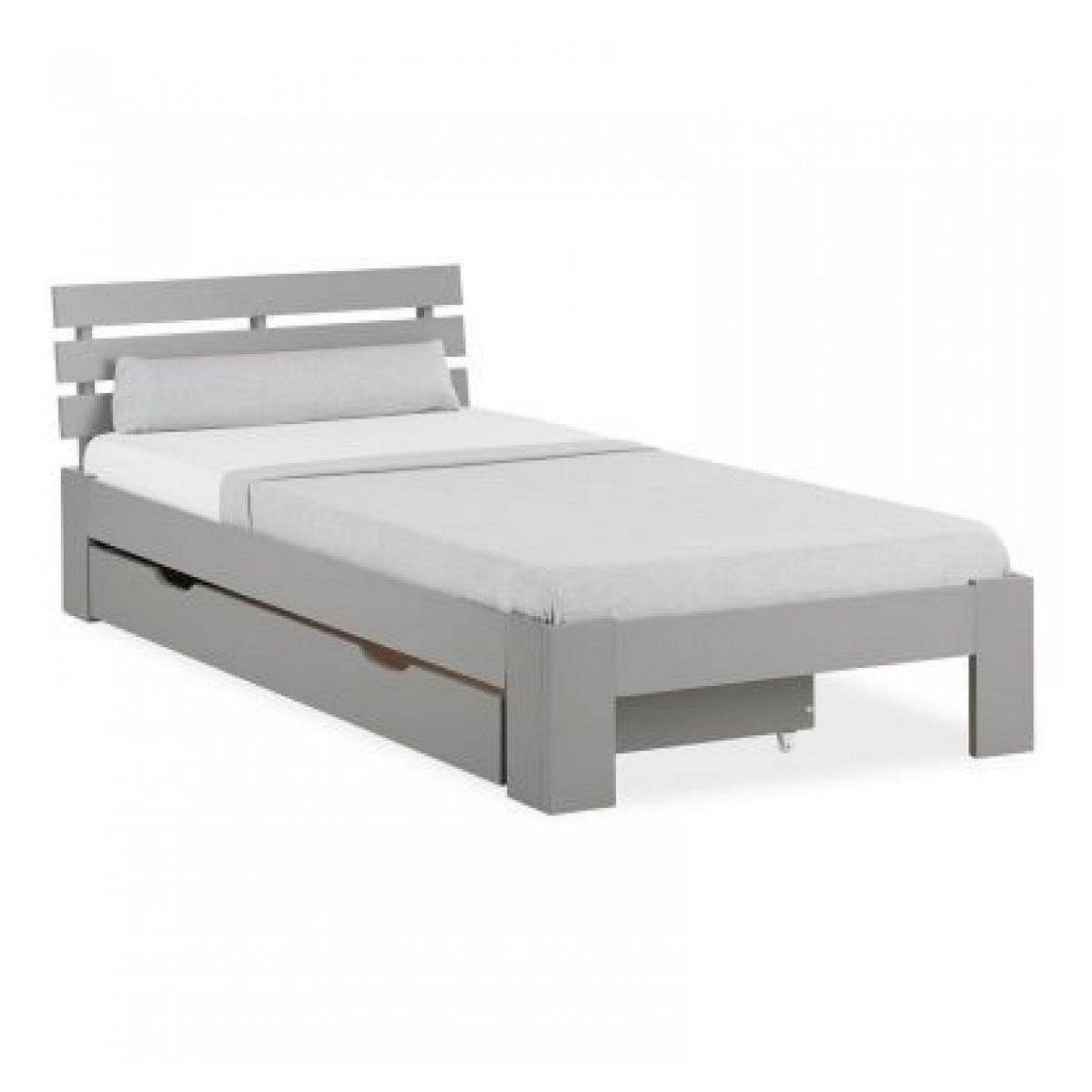 HomeStyle4U Lit simple 90x200 avec tiroir et Sommier - gris