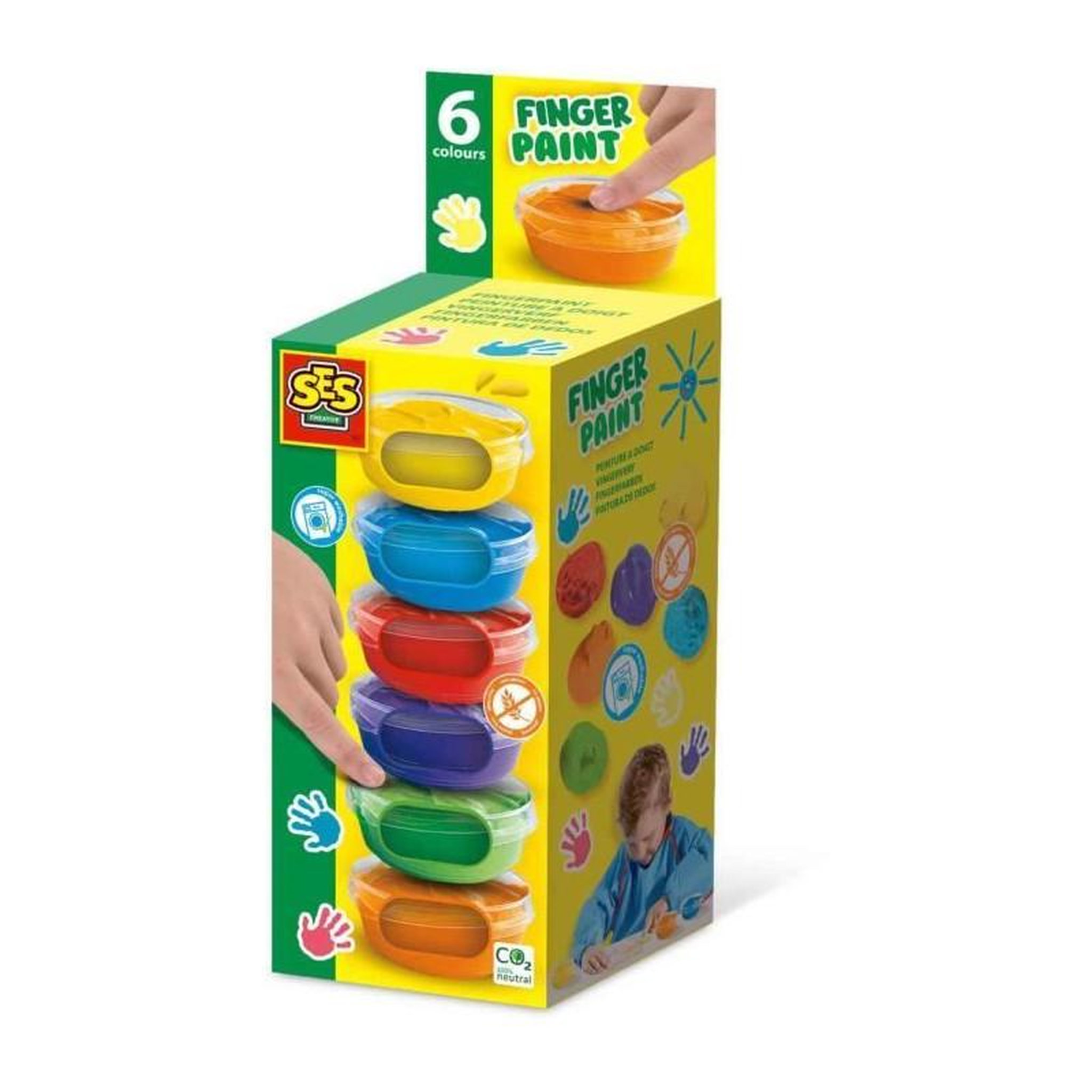 SES Creative Peinture au doigt 6 couleurs x 45ml - SES CREATIVE - Intensité des couleurs et facilité de lavage.