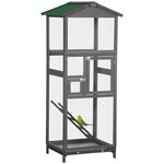 PAWHUT Cage à oiseaux volière grande taille 2 portes toit asphalte tiroir amovible bois gris