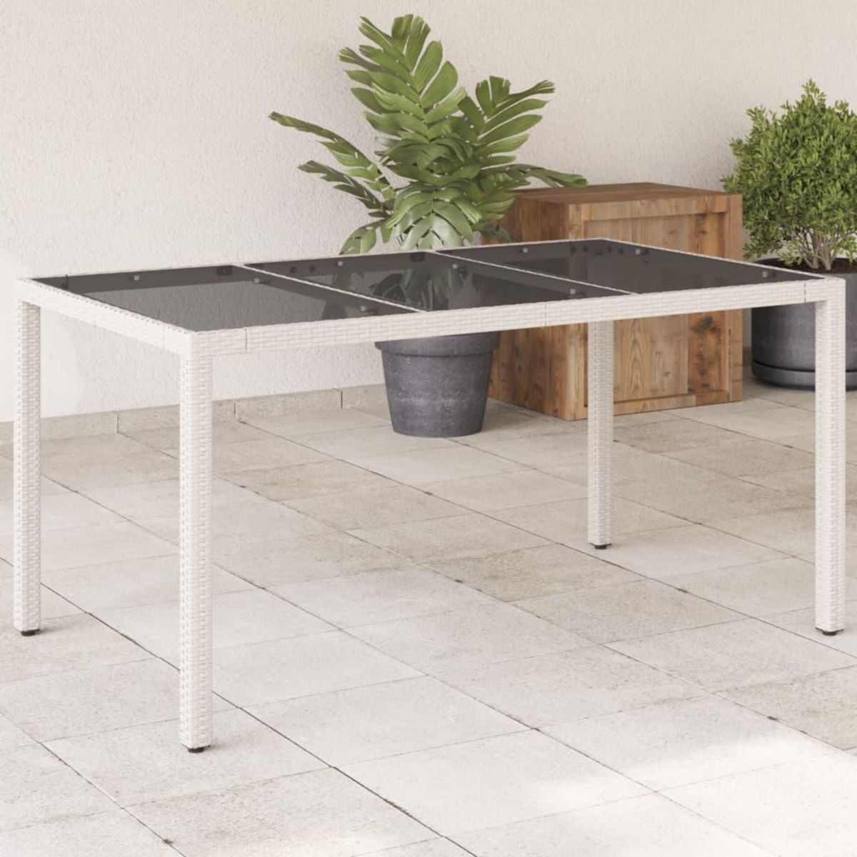 VIDAXL Table de jardin avec dessus en verre blanc resine tressee