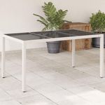 VIDAXL Table de jardin avec dessus en verre blanc resine tressee