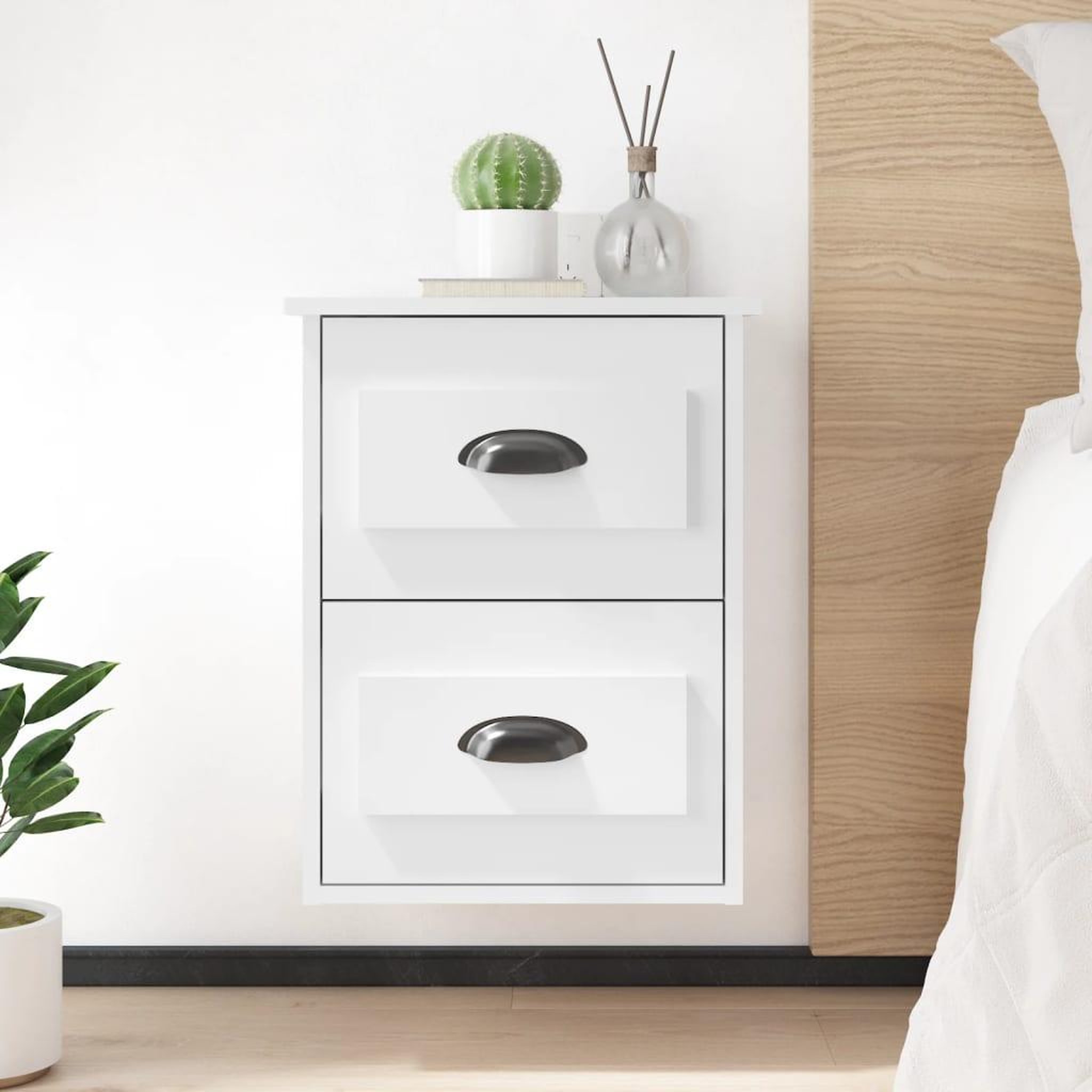 VIDAXL Table de chevet murale blanc brillant 41,5x36x53 cm