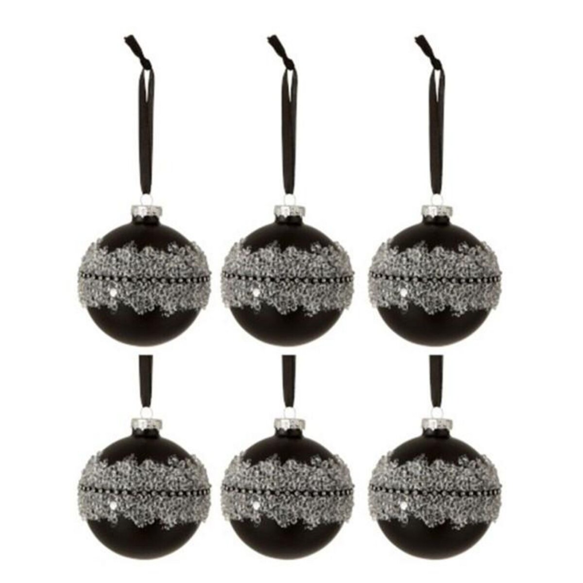 Paris Prix Lot de 6 Boules de Noël  Glace  8cm Noir & Argent