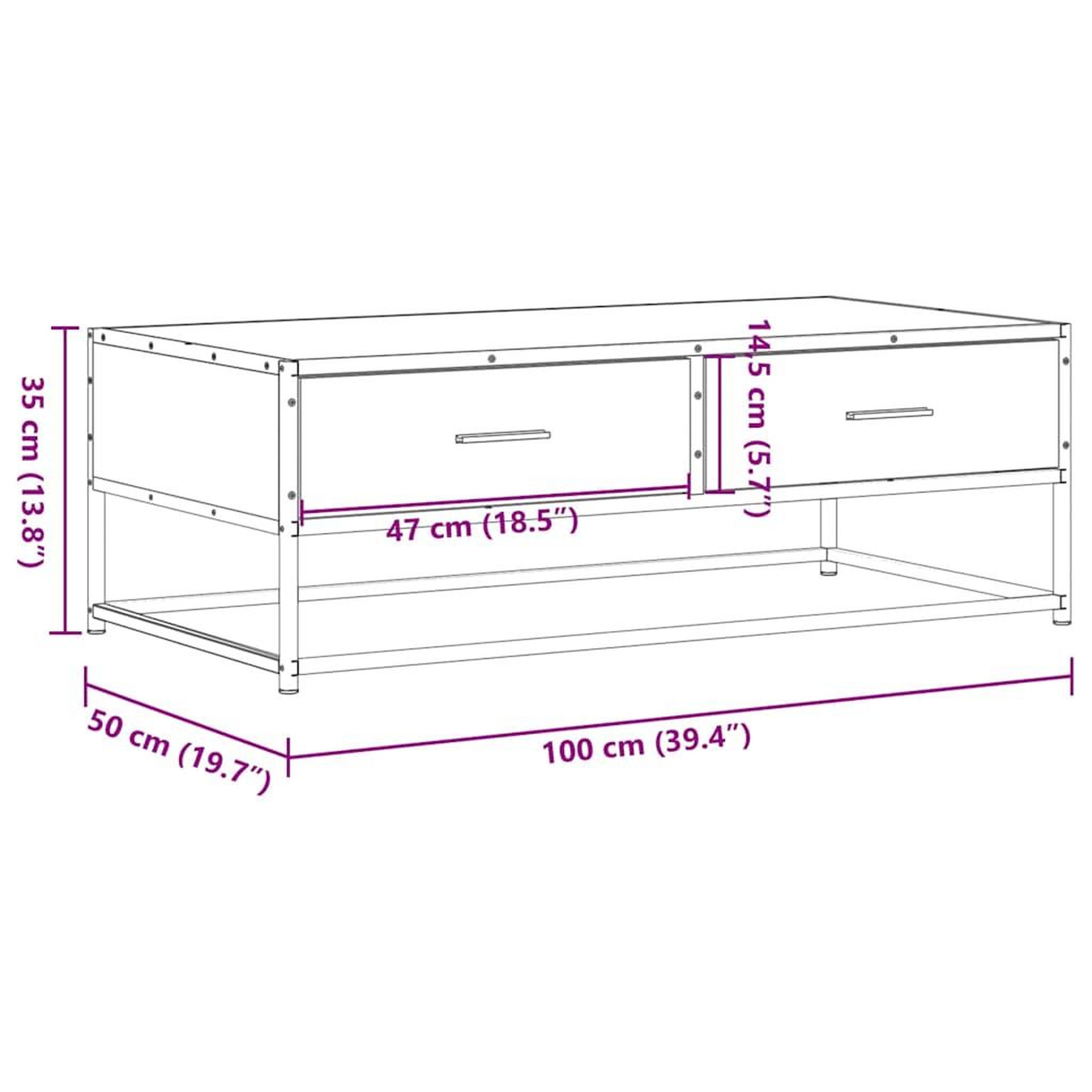 Voir la diapositive 6 : VIDAXL Table basse noir 100x50x35 cm bois d'ingenierie et metal