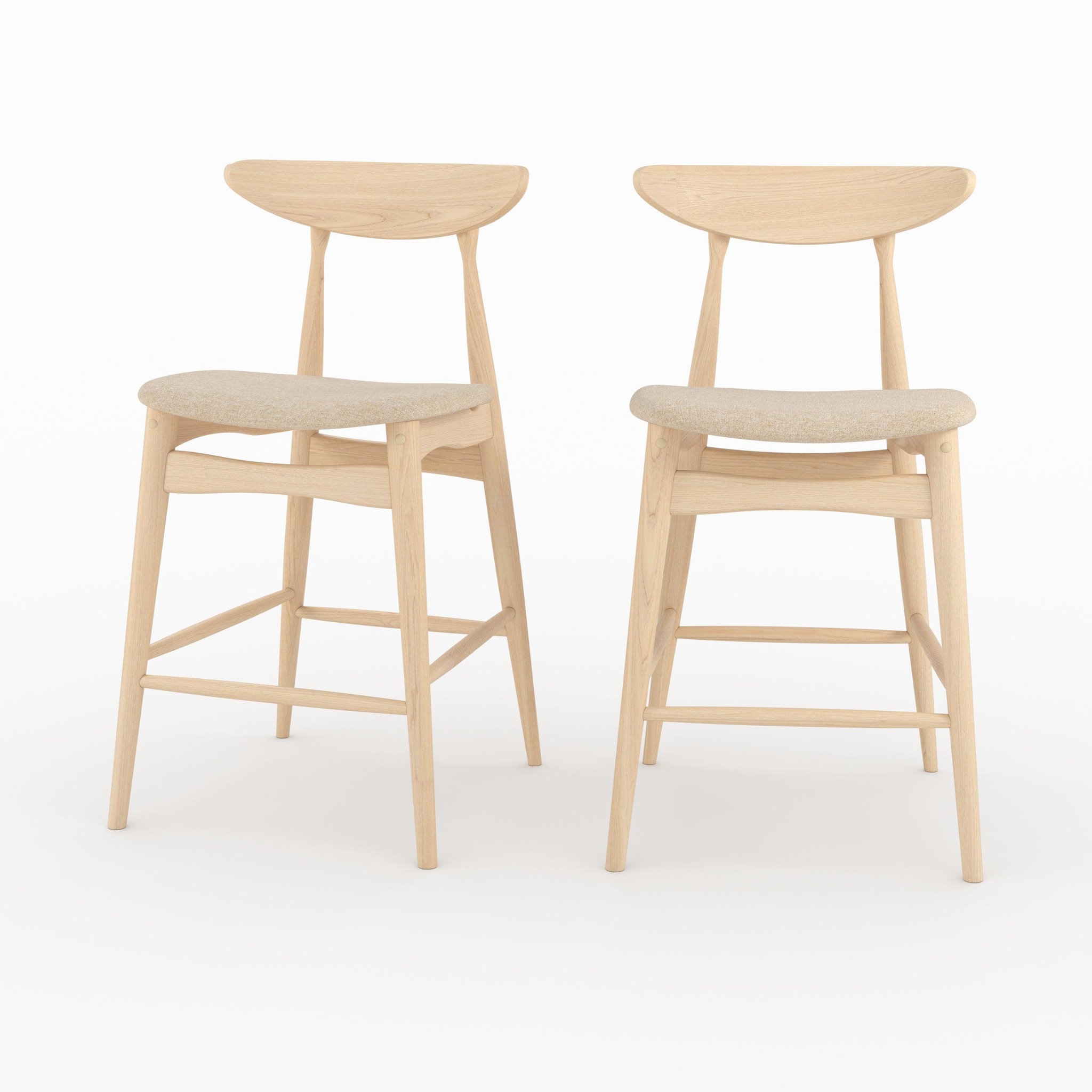 MAISON PAVANE Lot de 2 chaises pour ilot central 63,5 cm en tissu beige et bois-josette