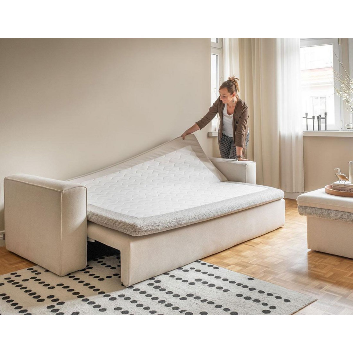 BEST MOBILIER Wilson - canapé droit 3 places convertible avec coffre en tissu et tissu texturé