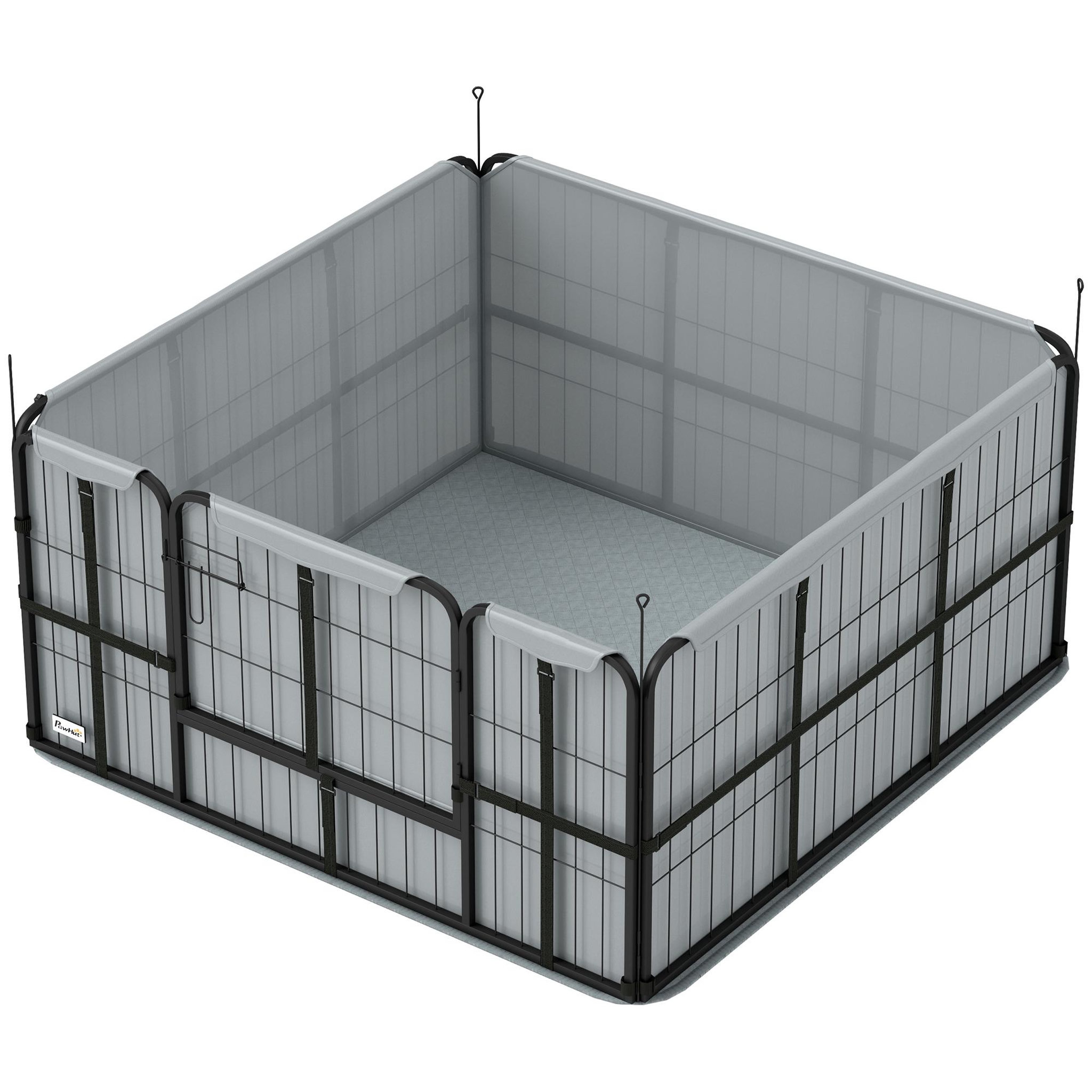 PAWHUT Parc de mise bas pour chien - porte verrouillable, tapis propreté lavable - acier noir