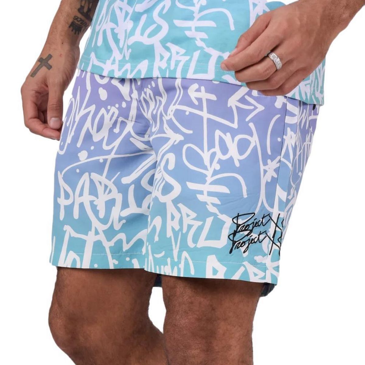 Project X Short de Bain Violet/ Homme Project X Paris Graffiti dégradé