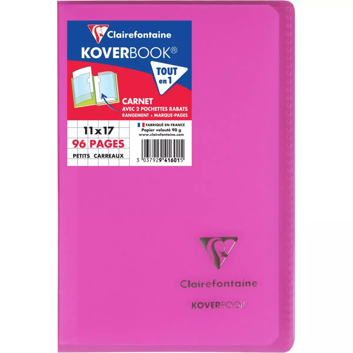 CLAIREFONTAINE Carnet piqûre petits carreaux Kover Book 11x17 96 pages Clairefontaine - Rose