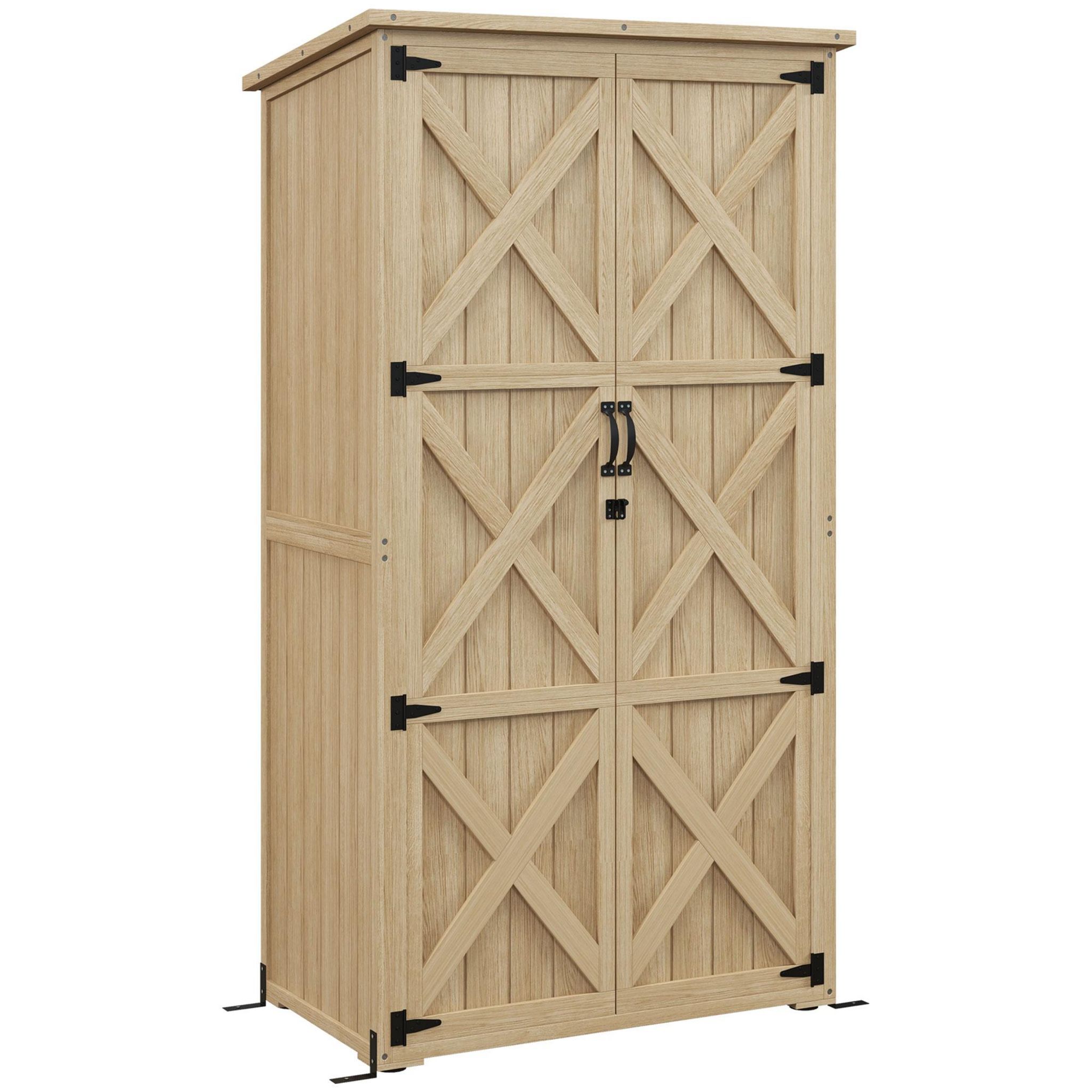 Armoire Abri Jardin Outsunny - Bois Sapin Huilé - 75x56x115cm - 2 Étagères - Toit Bitumé