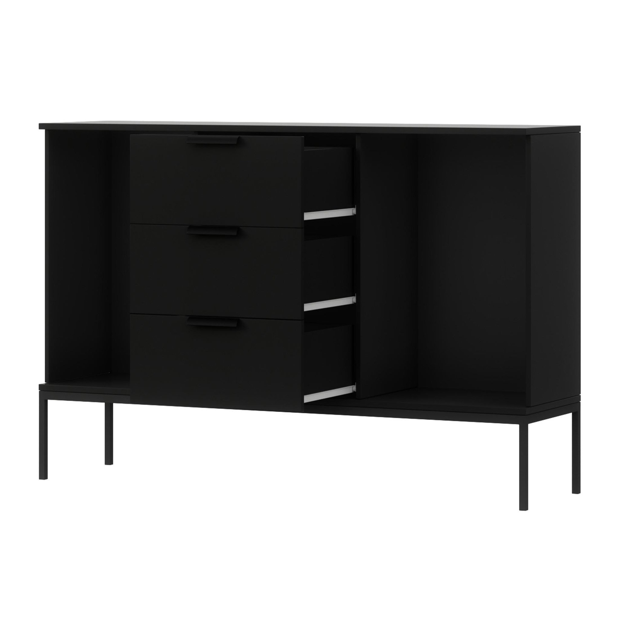 Voir la diapositive 6 : BEST MOBILIER Savanna - buffet bas - effet bois et noir - 3 tiroirs et 2 portes - 150 cm