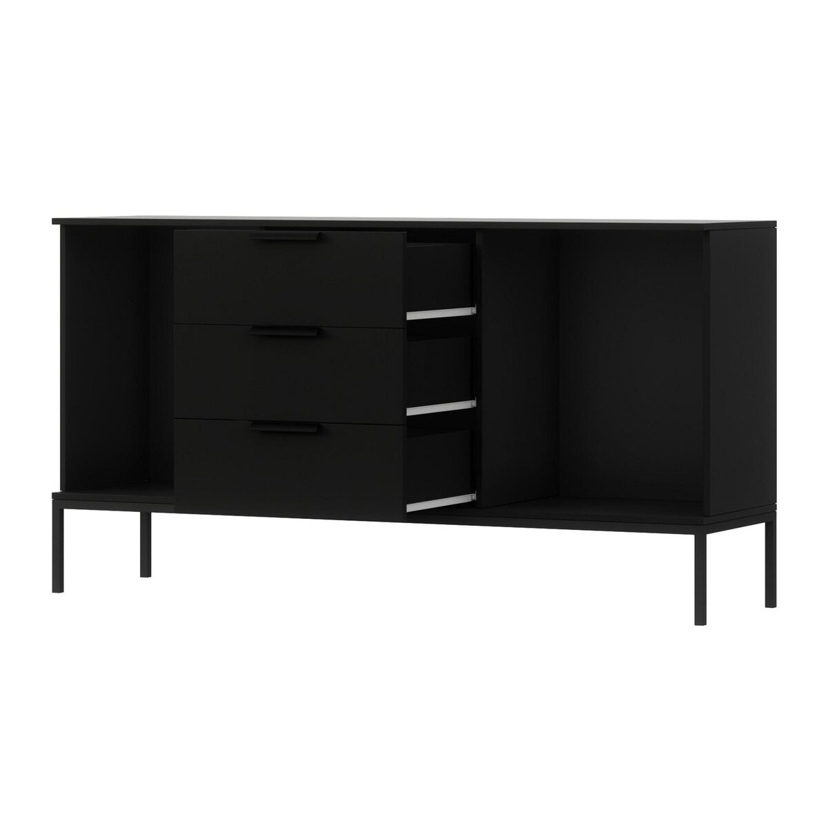 BEST MOBILIER Savanna - buffet bas - effet bois et noir - 3 tiroirs et 2 portes - 150 cm