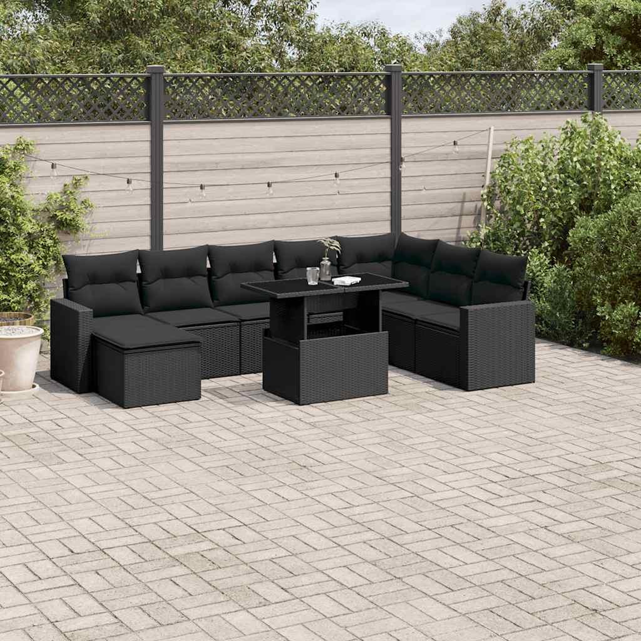 VIDAXL Salon de jardin 9 pcs avec coussins noir resine tressee