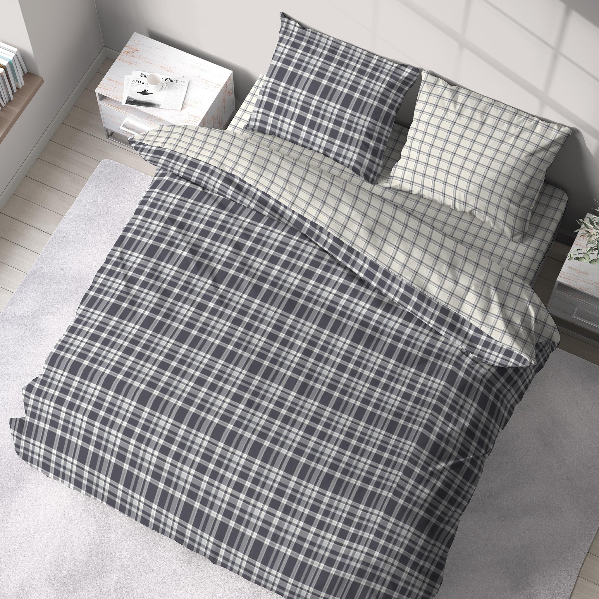 Voir la diapositive 1 : COTE DECO Parure housse de couette en lyocell motif carreaux MEN