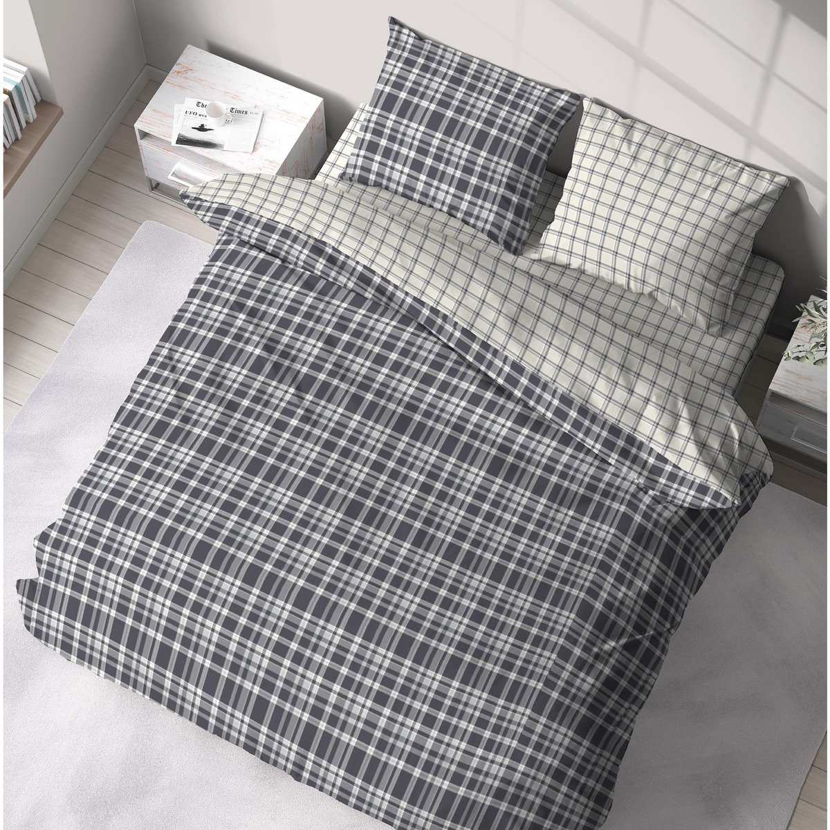 COTE DECO Parure housse de couette en lyocell motif carreaux MEN