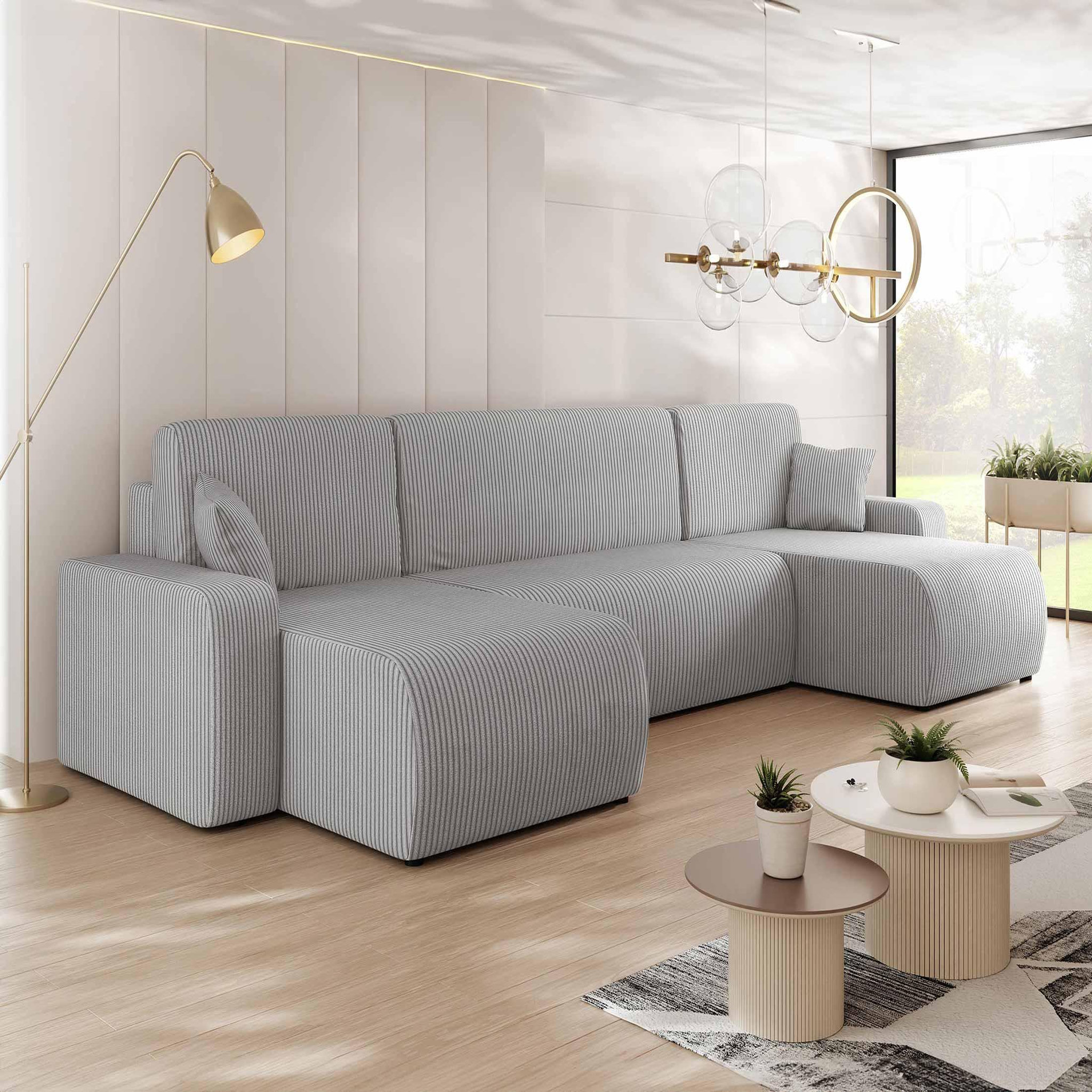 Voir la diapositive 1 : BEST MOBILIER Artemisa - canapé panoramique en u - 7 places - convertible avec coffre - en velours côtelé