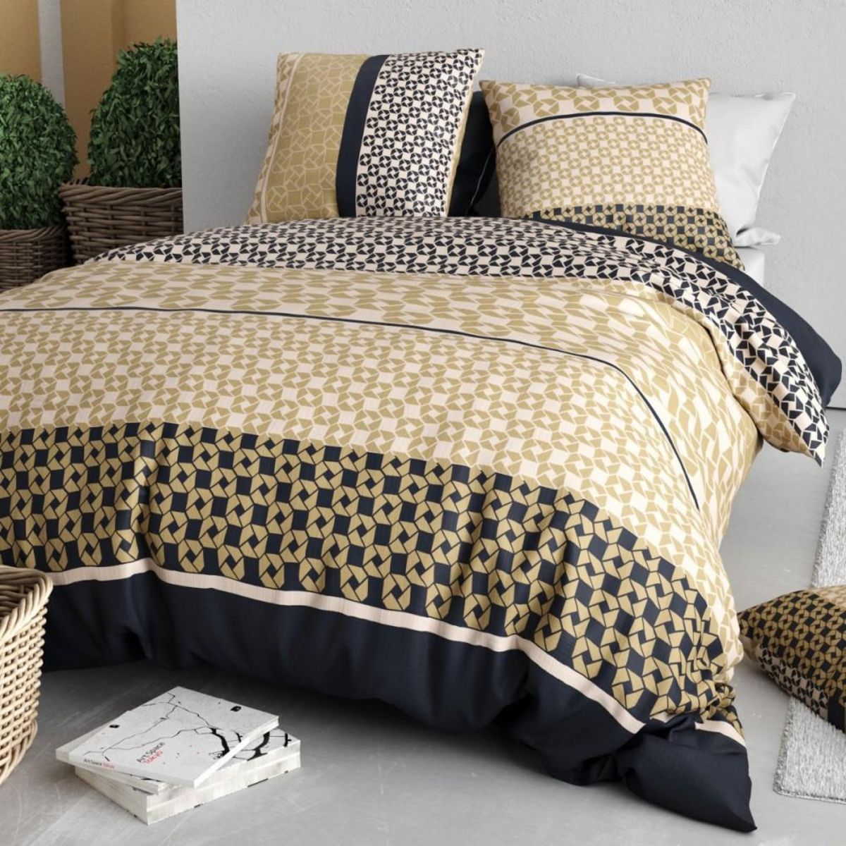 ATELIER DU COTON Housse de couette 260x240 LUXORE + 2 taies coton 57 fils