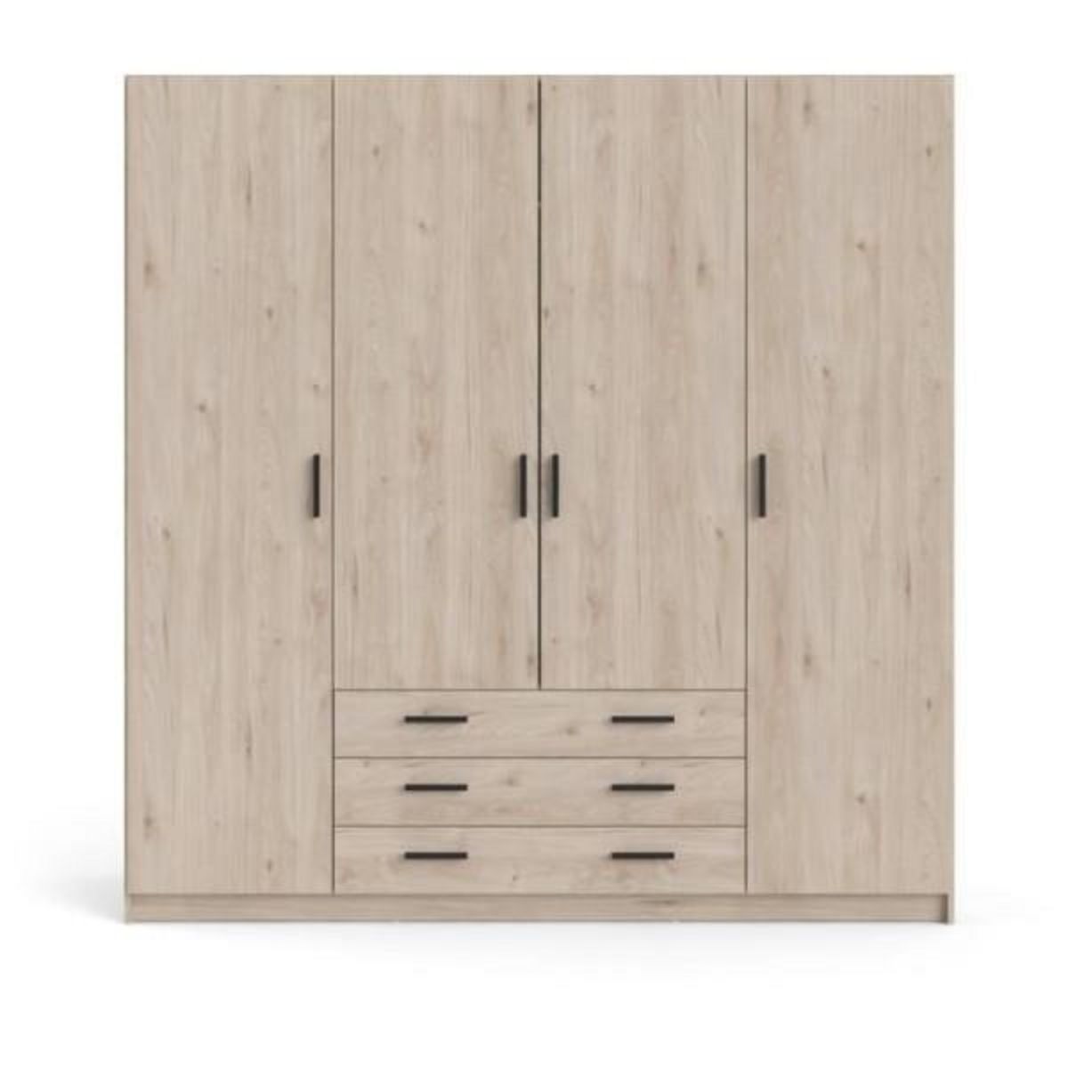 MARKET24 Armoire VEGA - Décor Chene Jackson - 4 portes + 3 tiroirs - L 195,5 x P 49,6 x H 200,4 cm