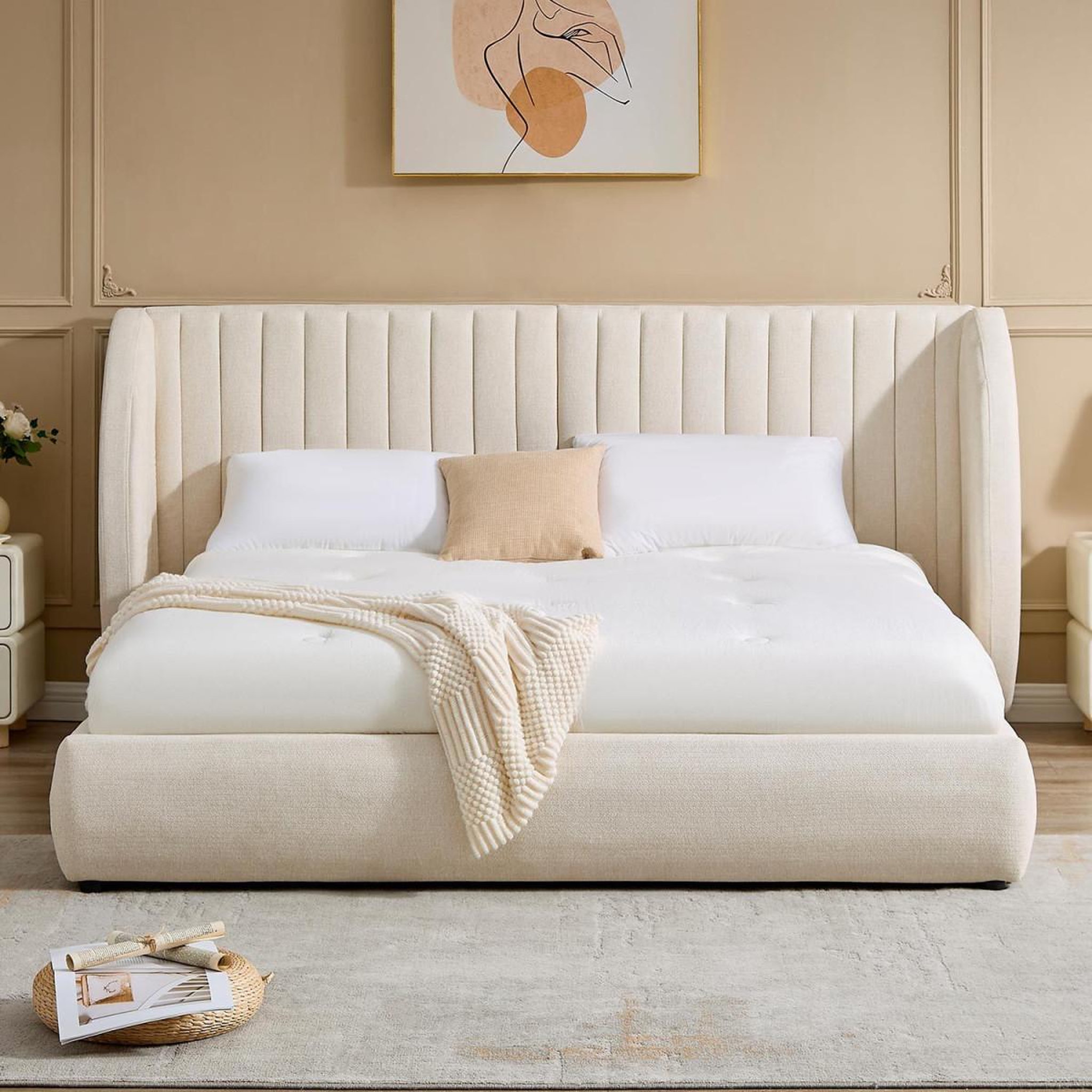Voir la diapositive 4 : Paris Prix Lit coffre tête de lit modulable  comfy  180x200cm beige