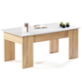 Voir la diapositive 4 : ID MARKET Table basse plateau relevable rectangulaire TARA bois imitation hêtre et blanc