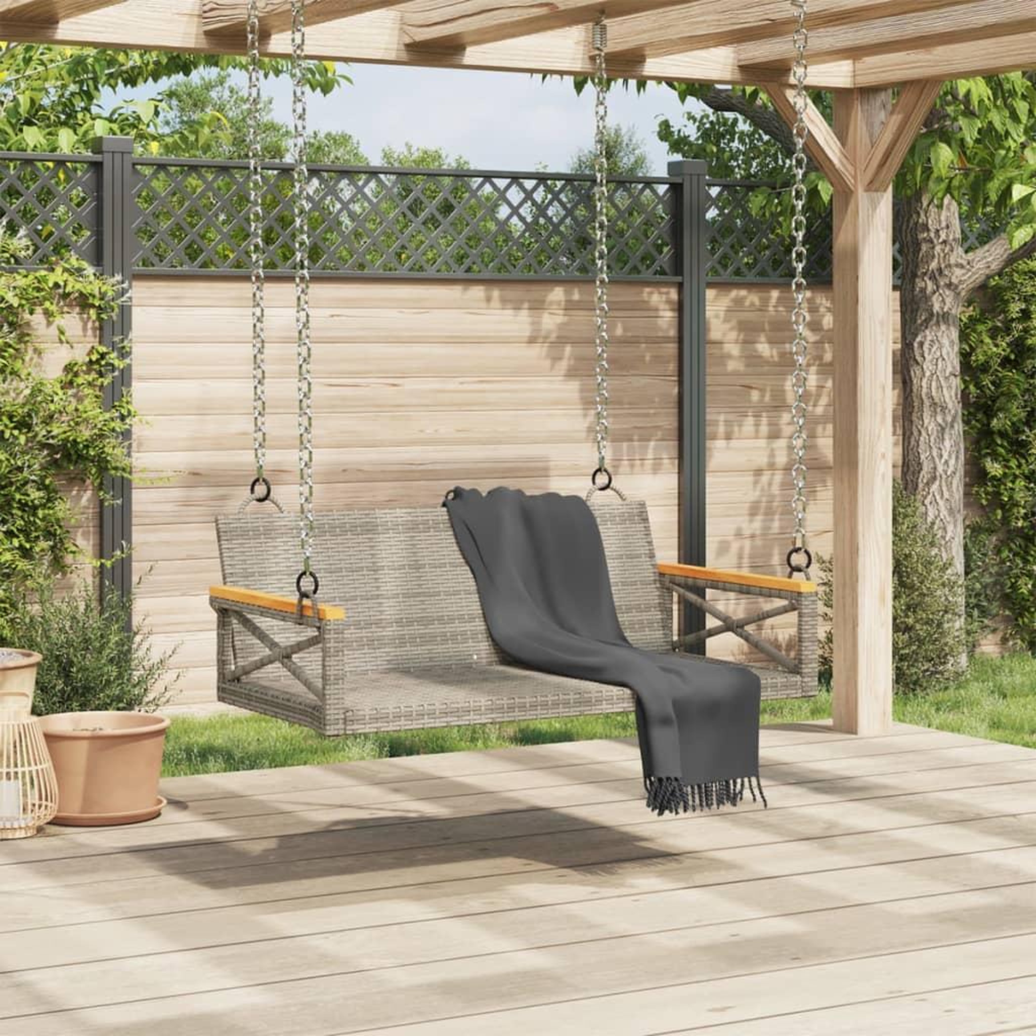 Voir la diapositive 3 : VIDAXL Balancelle gris 109x62x40 cm resine tressee