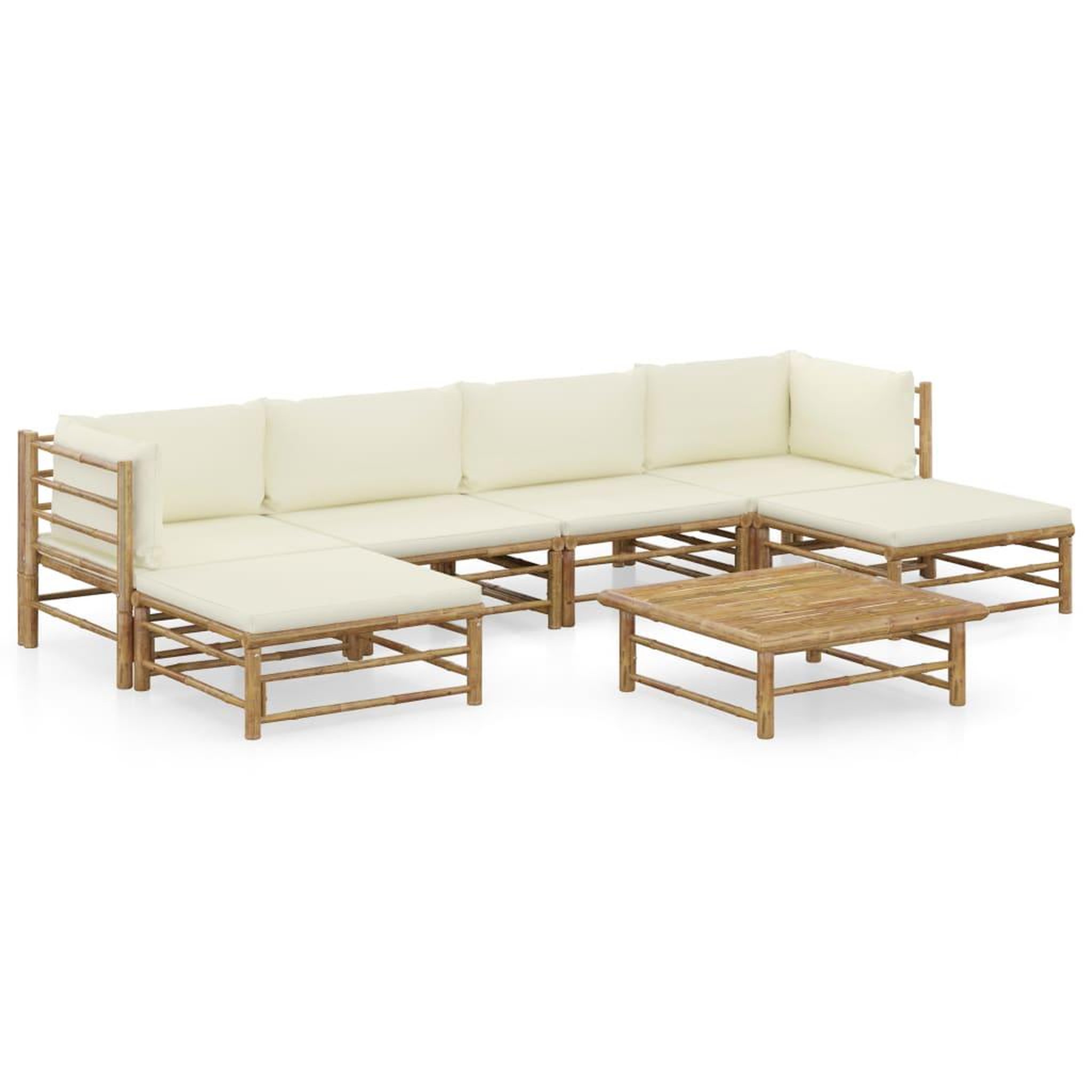 Voir la diapositive 1 : VIDAXL Salon de jardin 7 pcs avec coussins blanc creme bambou