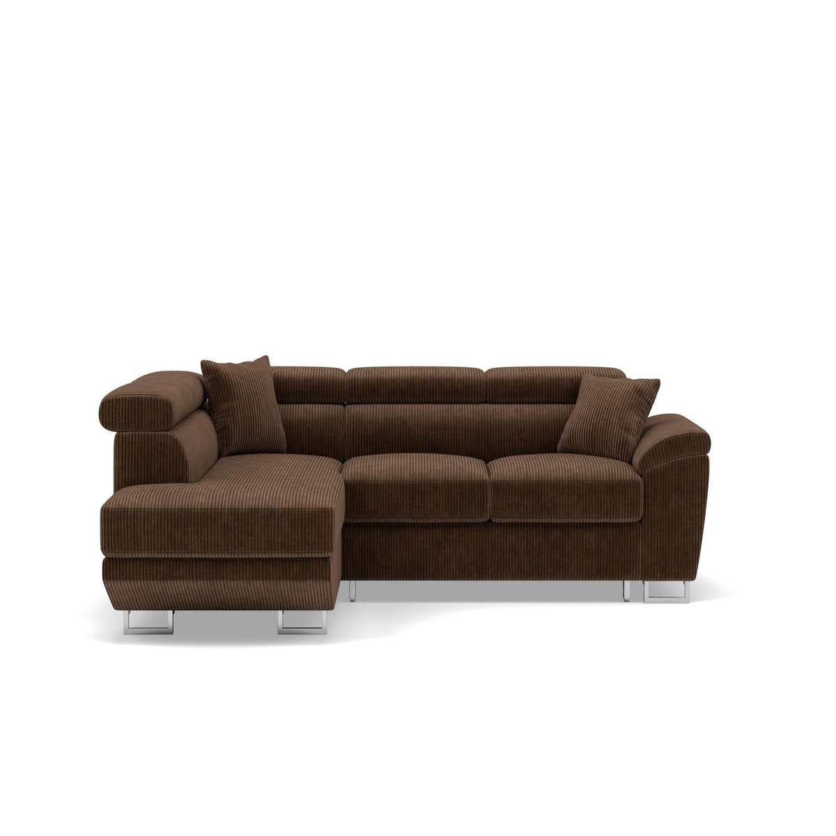 BEST MOBILIER Baoji - canapé d'angle gauche 5 places convertible avec têtières et coffre en velours côtelé