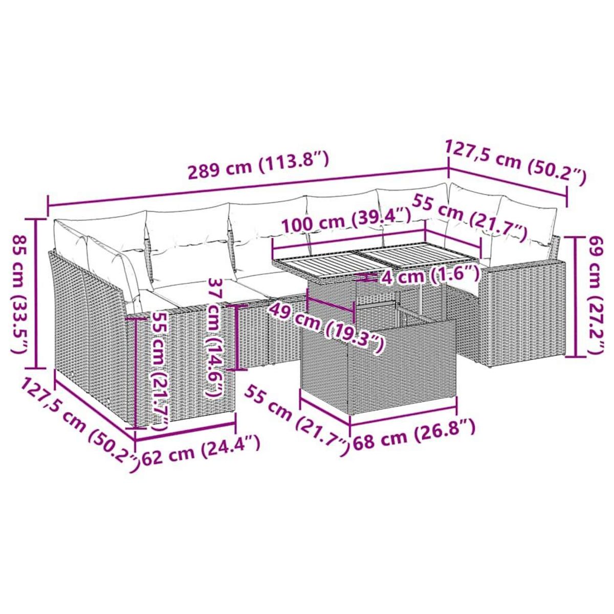 VIDAXL Salon de jardin 8 pcs avec coussins noir resine tressee