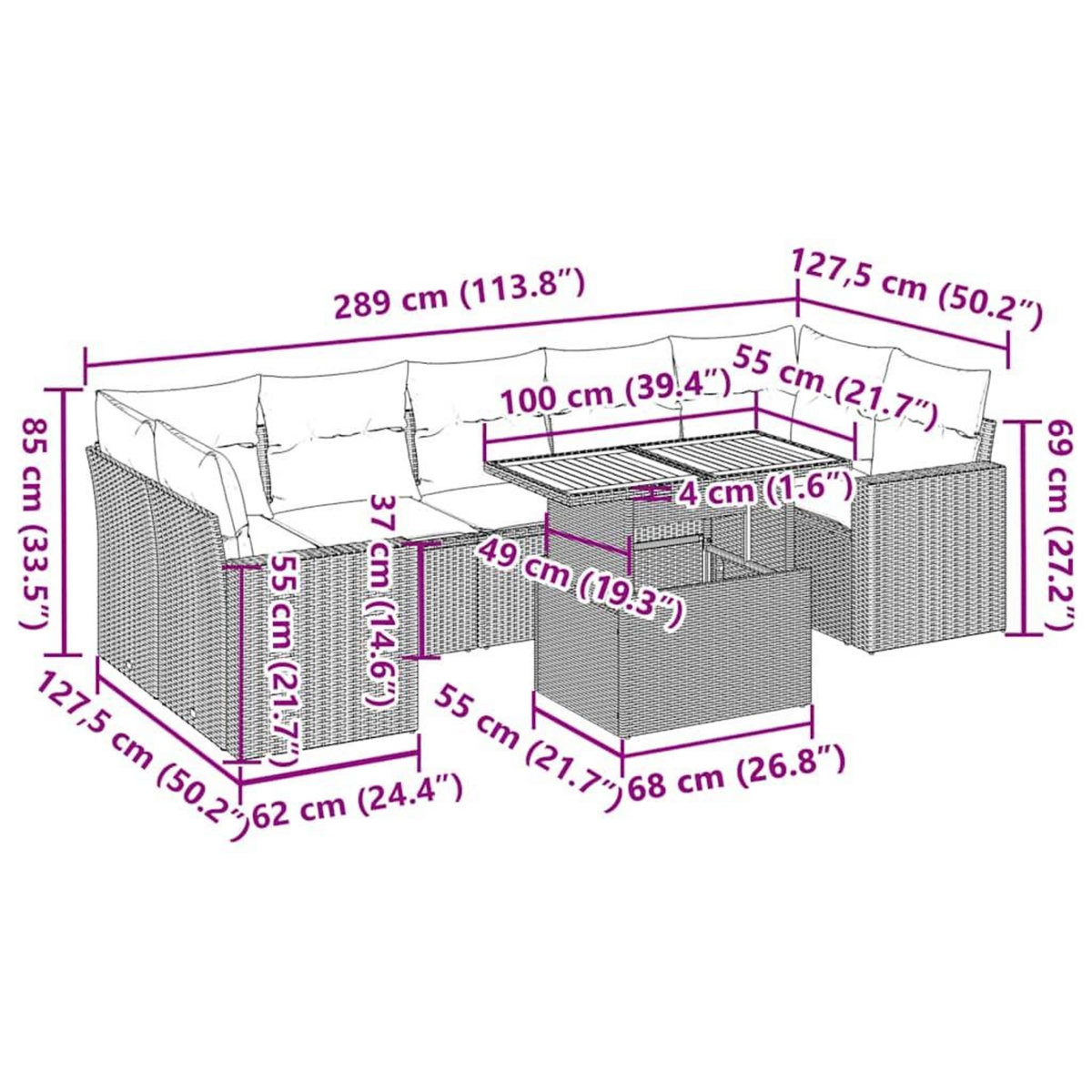 VIDAXL Salon de jardin 8 pcs avec coussins noir resine tressee