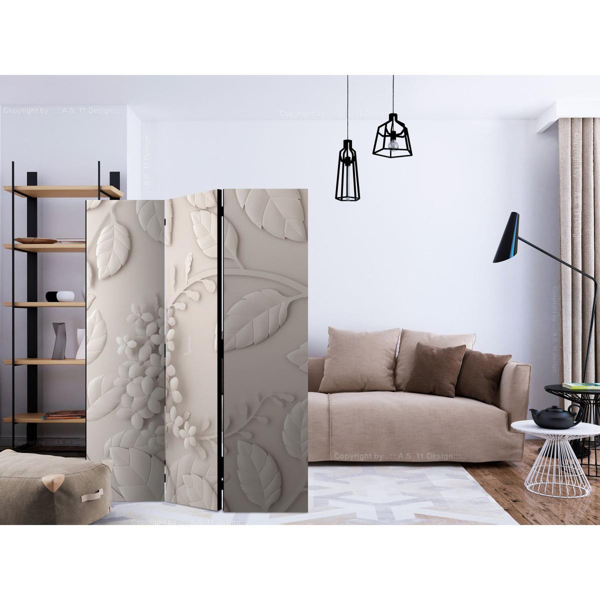 Voir la diapositive 2 : Paris Prix Paravent 3 volets  paper flowers cream  135x172cm