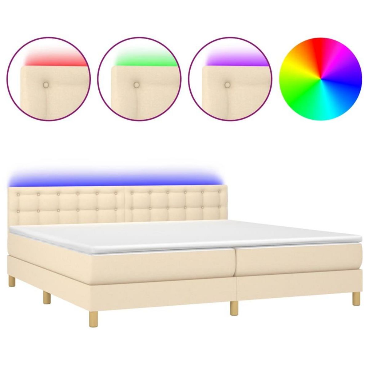 VIDAXL Sommier a lattes de lit et matelas et LED Creme 200x200cm Tissu