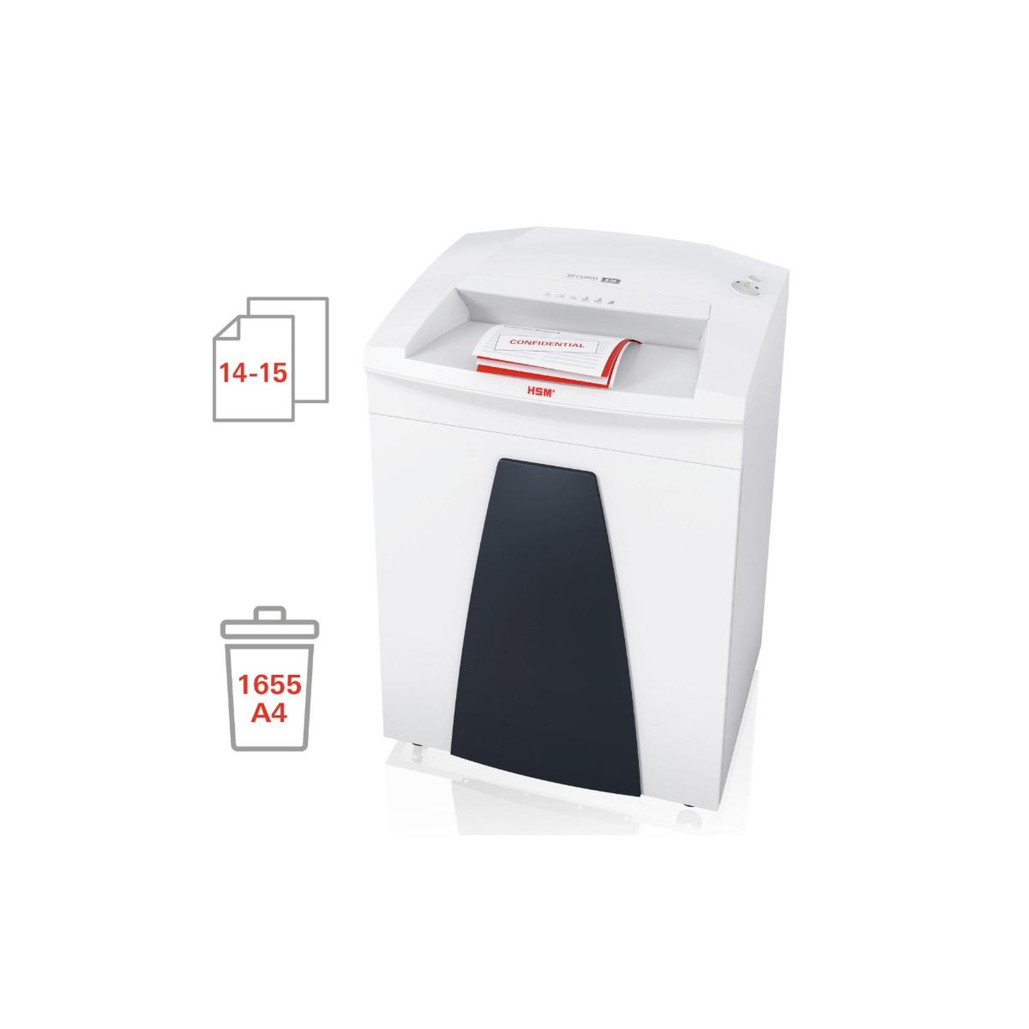 Voir la diapositive 3 : Hsm Destructeur de documents 14-15 feuilles coupe particules 1.9x15mm - 1922111