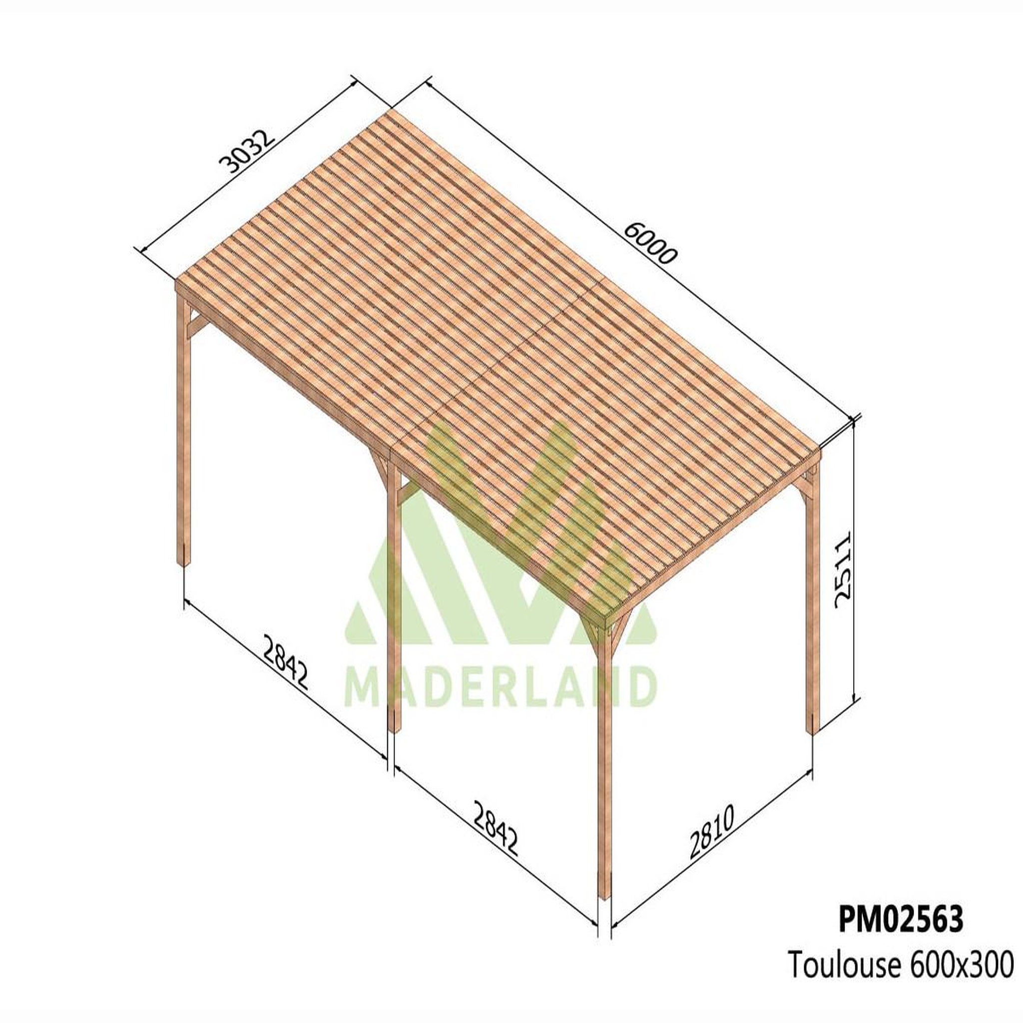 Voir la diapositive 3 : JARDIDECO Pergola en bois toulouse avec toit semi-ouvert 600 x 300 cm - maderland