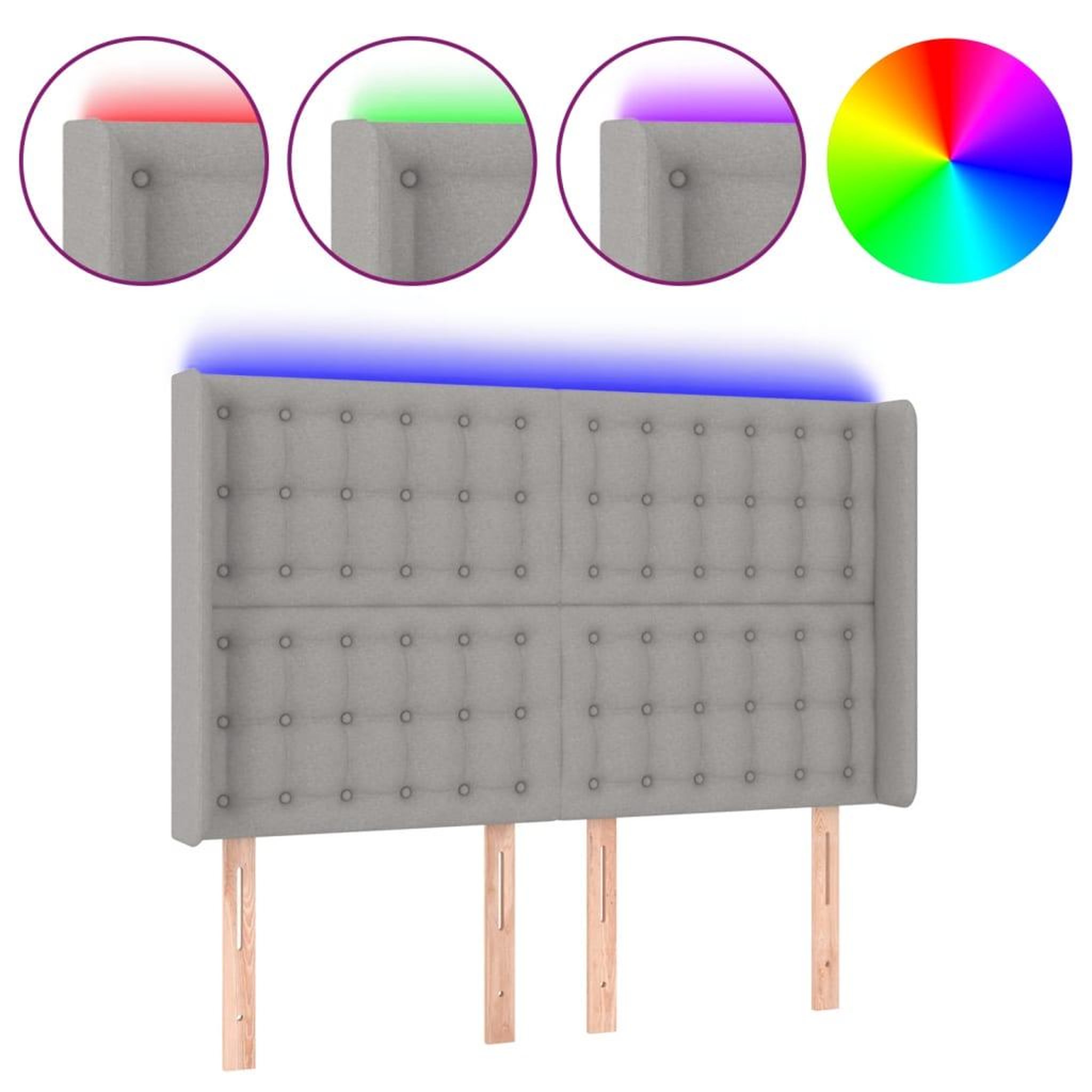 Voir la diapositive 2 : VIDAXL Tete de lit a LED Gris clair 147x16x118/128 cm Tissu