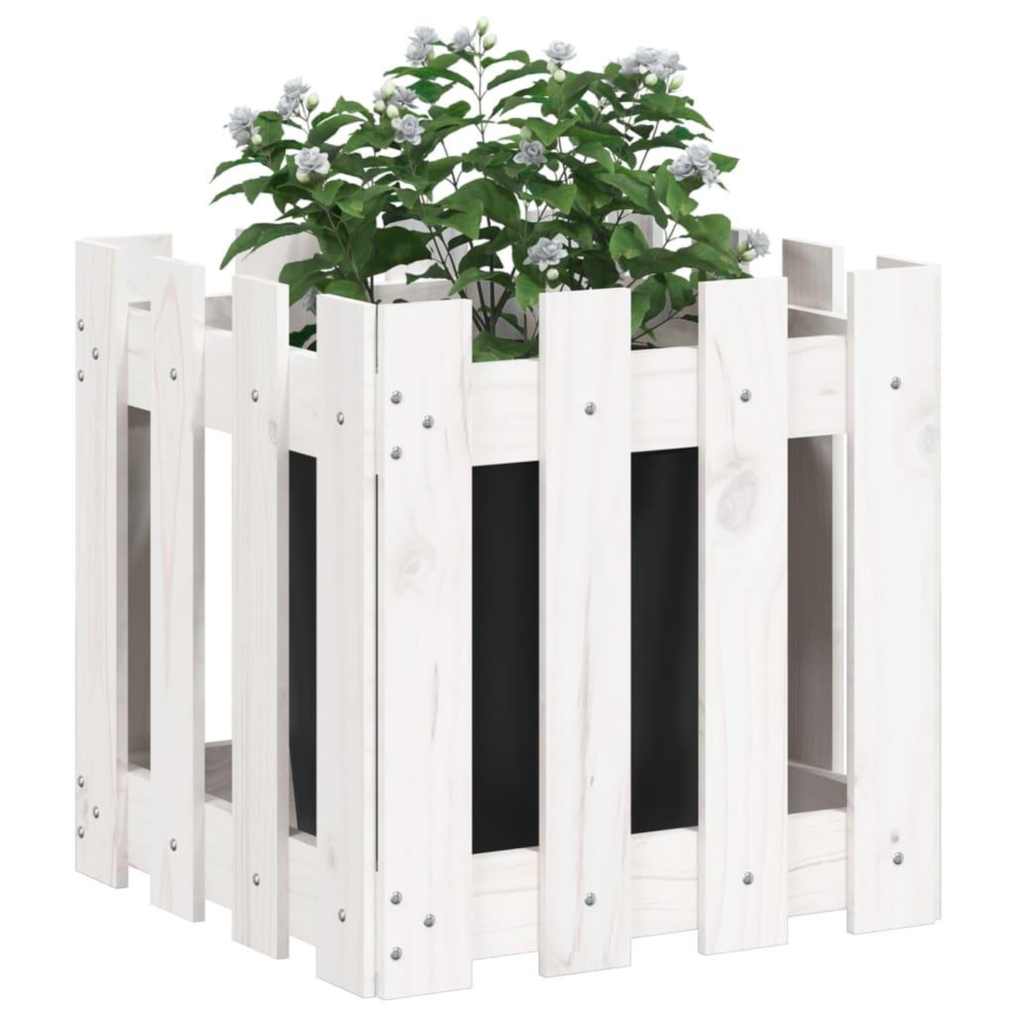 Voir la diapositive 3 : VIDAXL Jardiniere avec design de cloture blanc 40x40x40 cm pin massif