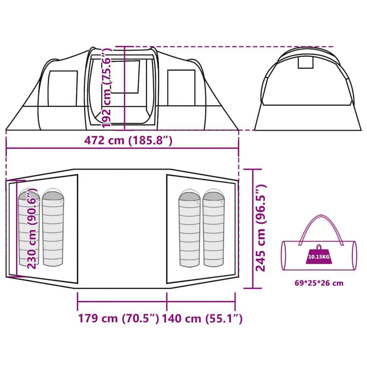 VIDAXL Tente de camping tunnel 4 personnes vert olive impermeable