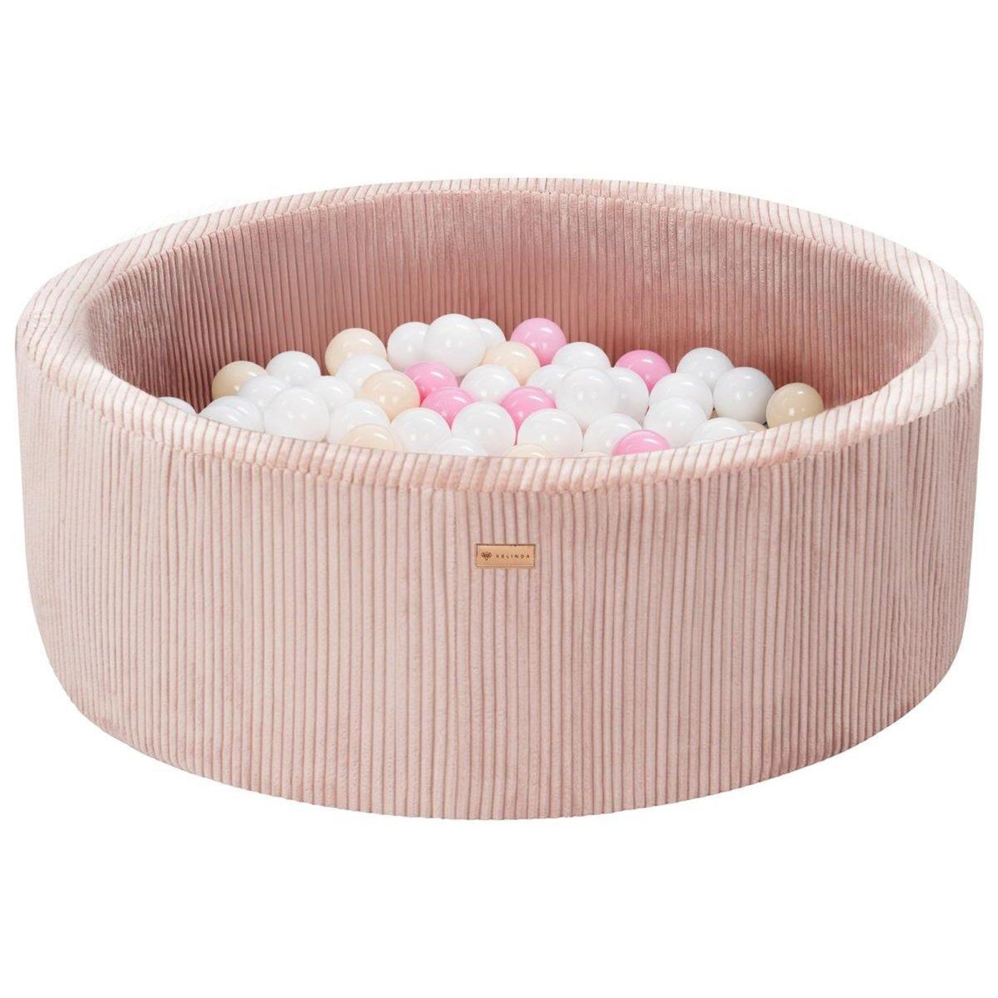 VELINDA Piscine à balles en velours côtelé avec 200 balles, diamètre env. 90 cm — rose clair
