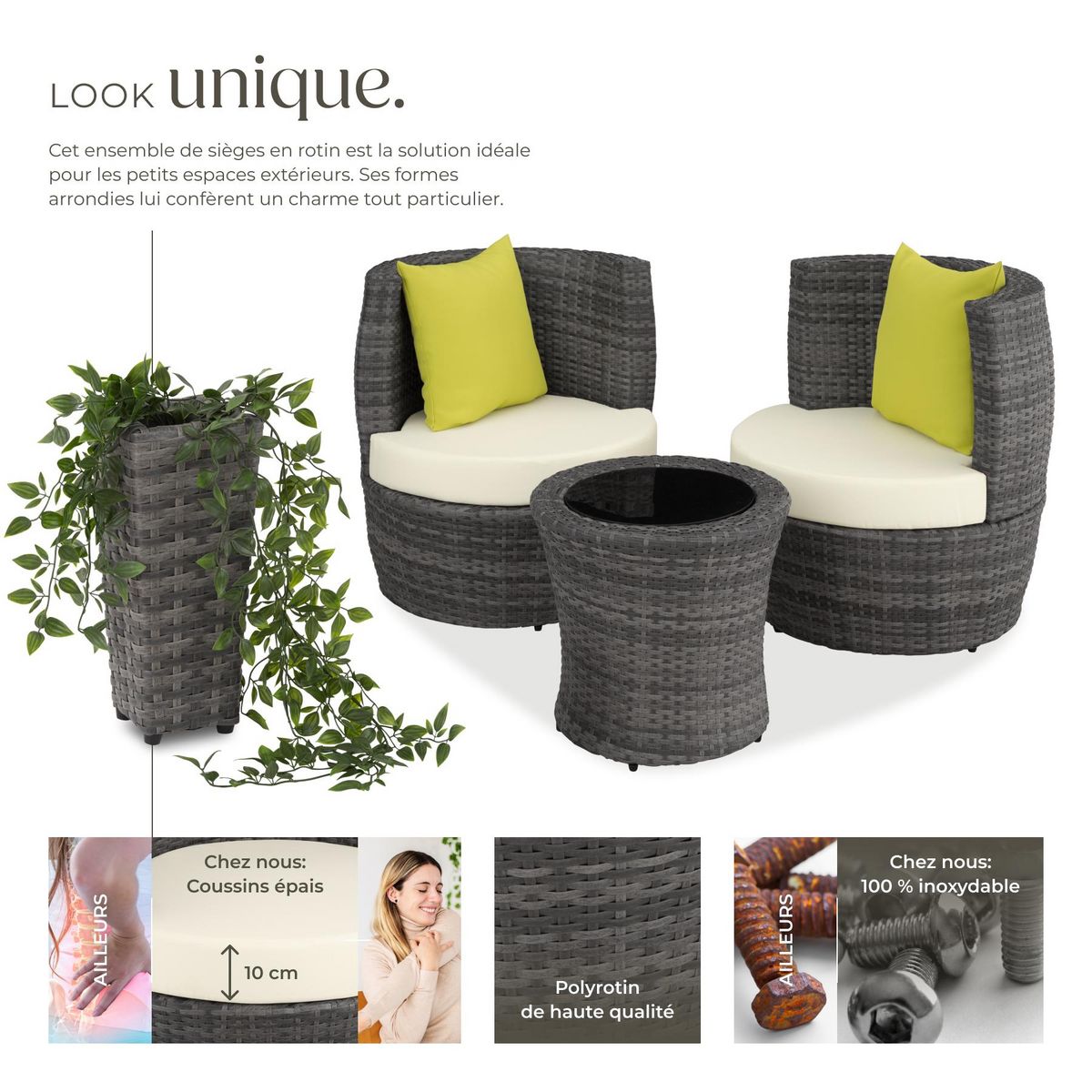 tectake Salon de jardin avec cadre en aluminium gris