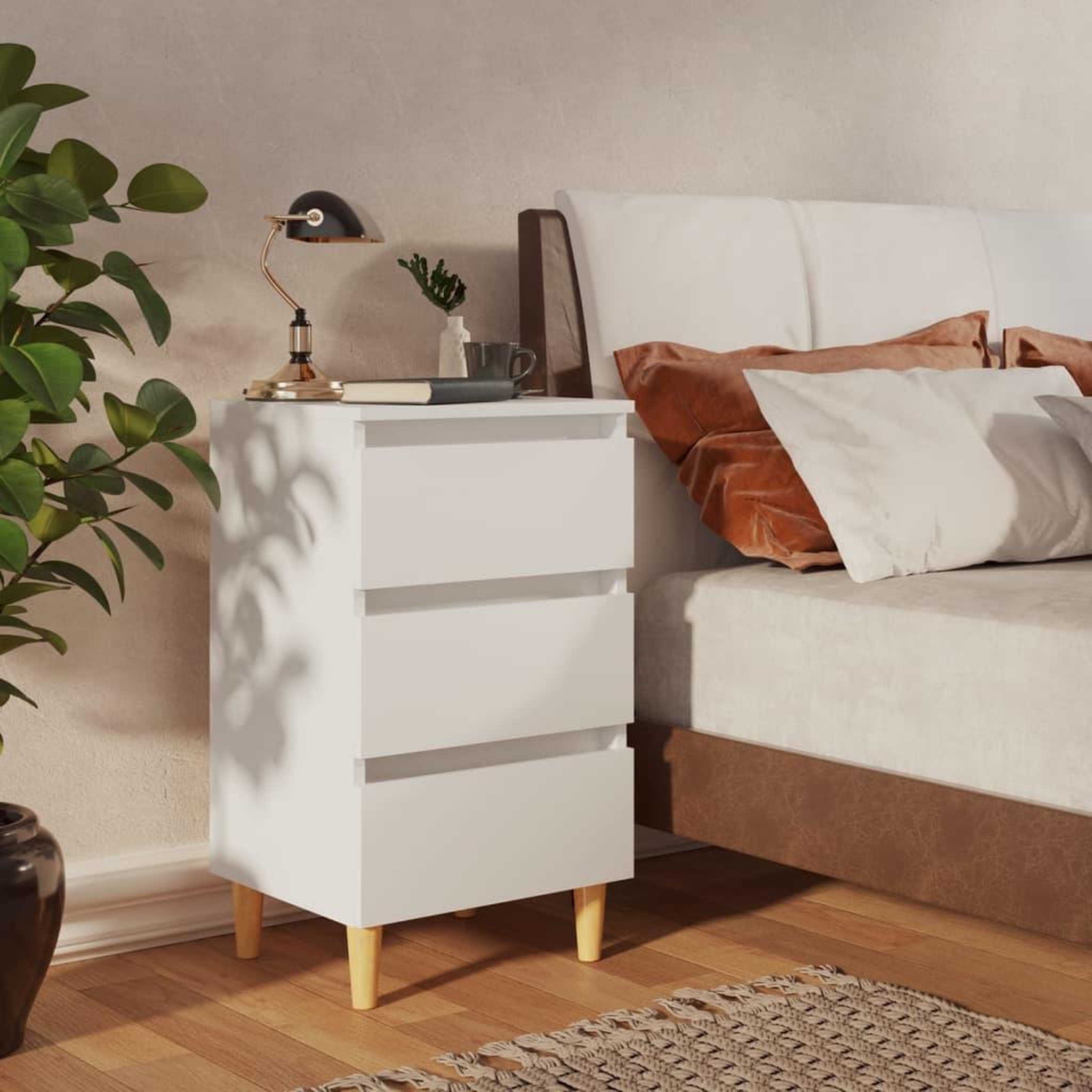 Voir la diapositive 1 : VIDAXL Table de chevet avec pieds en bois solide Blanc 40x35x69 cm