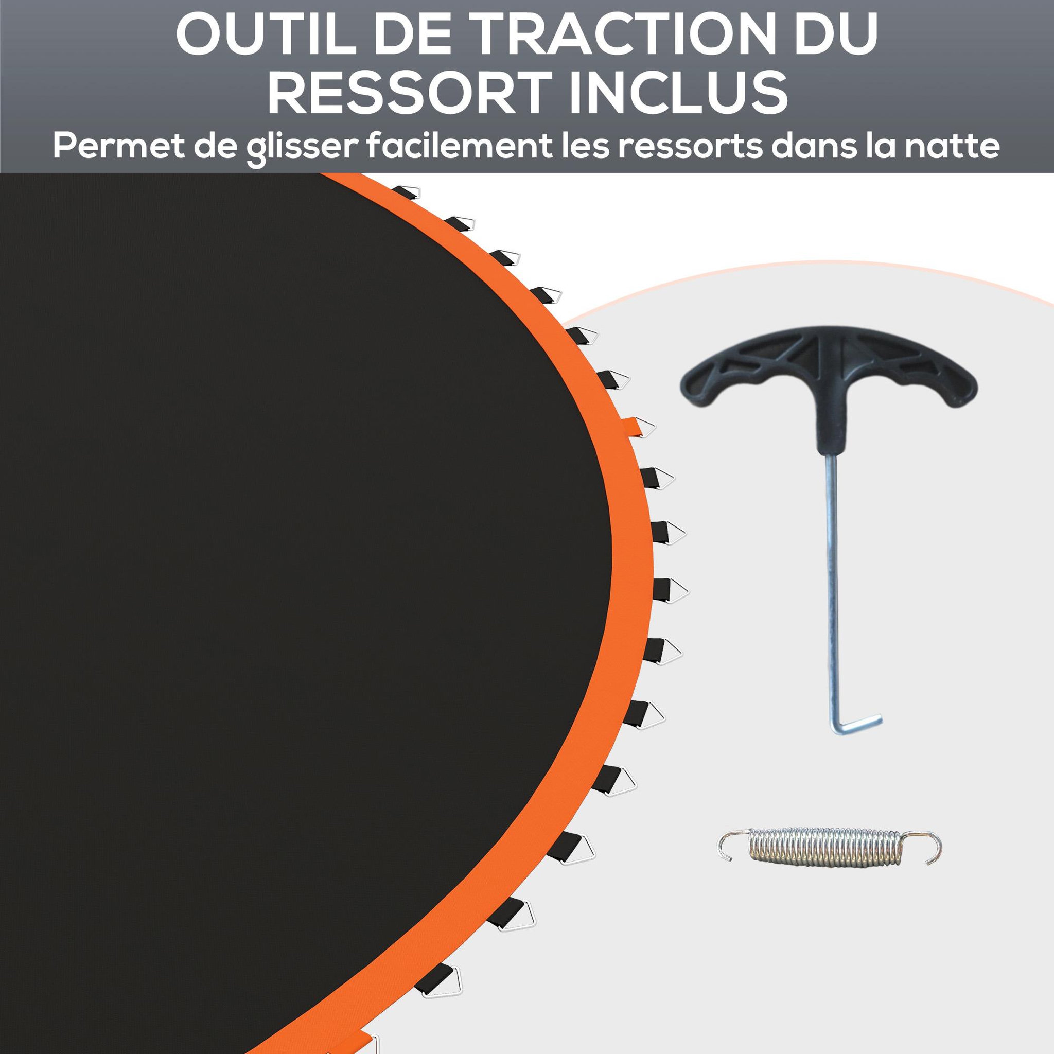 Voir la diapositive 5 : HOMCOM Tapis de rechange trampoline ø 3,7 m ressorts 14 cm outil 72 crochets en v inclus orange noir