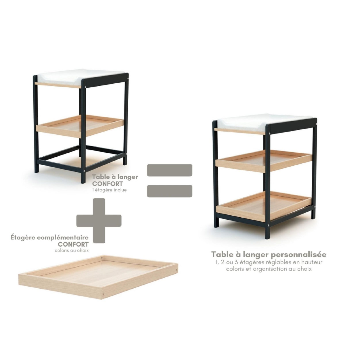 AT4 Table à langer 1 étagère CONFORT en bois 73 x 54 x 89 cm