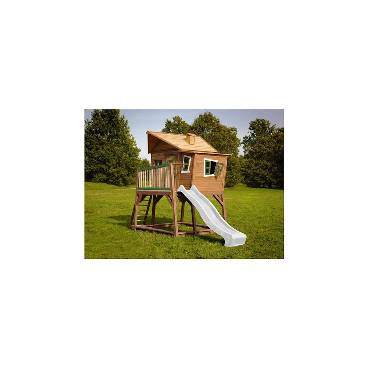 Axi House AXI Crooked Max Maisonnette Marron vert Toboggan Blanc