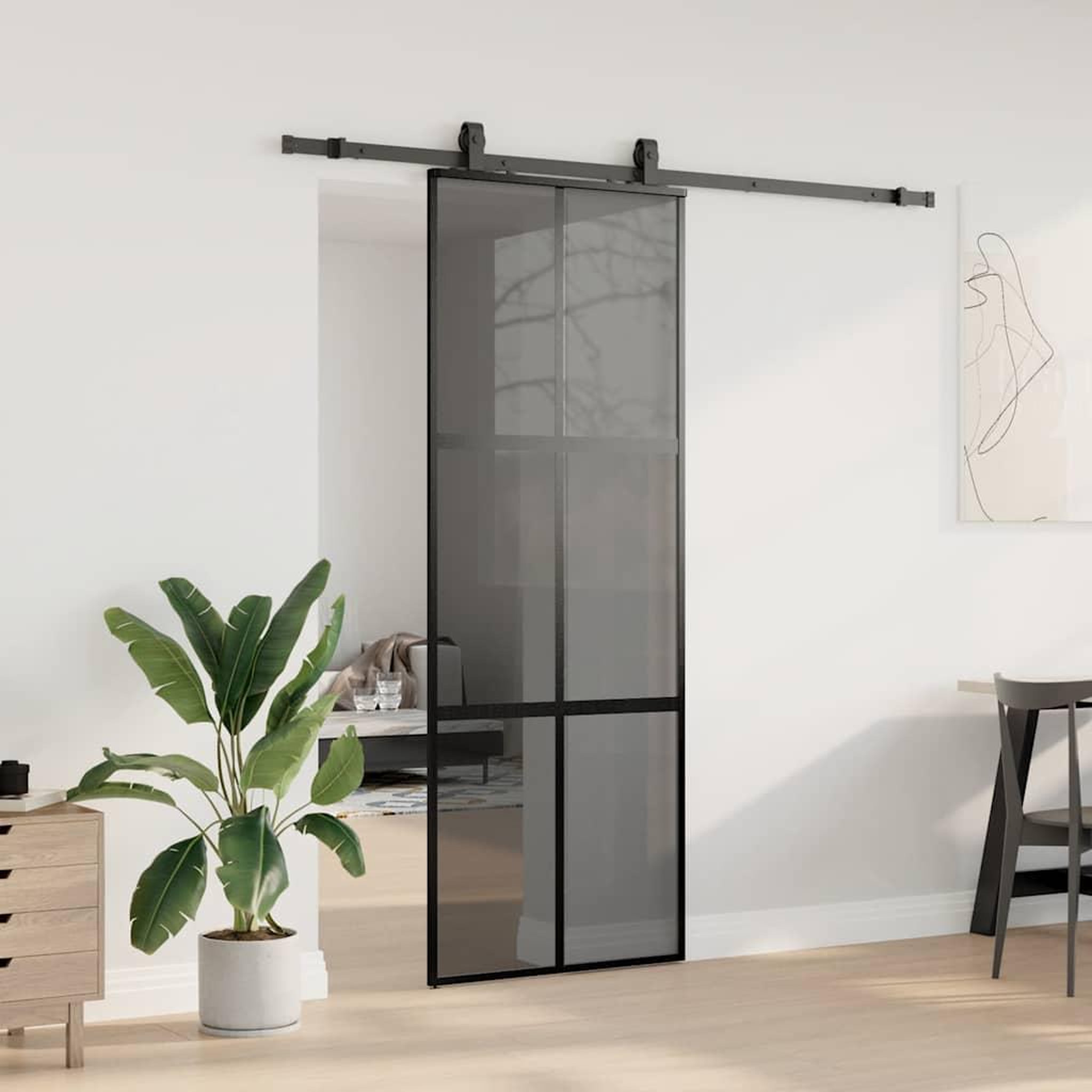 Voir la diapositive 3 : VIDAXL Porte coulissante kit quincaillerie noir 76x205 cm verre trempe