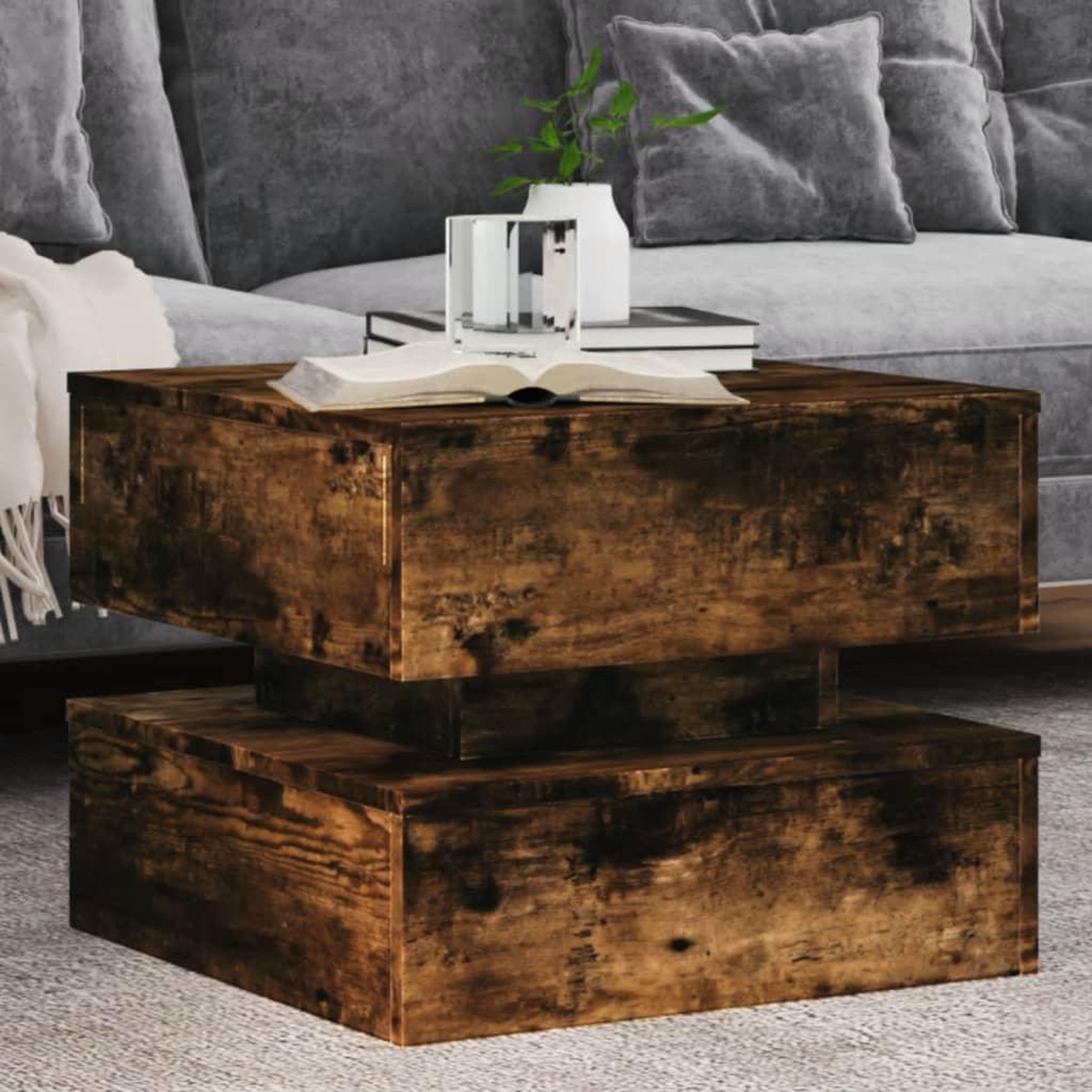 VIDAXL Table basse avec lumieres LED chene fume 50x50x40 cm