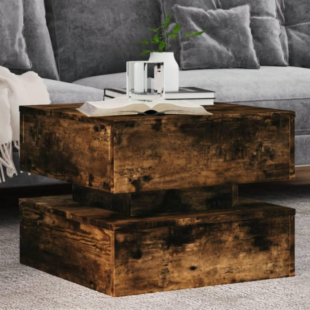 VIDAXL Table basse avec lumieres LED chene fume 50x50x40 cm
