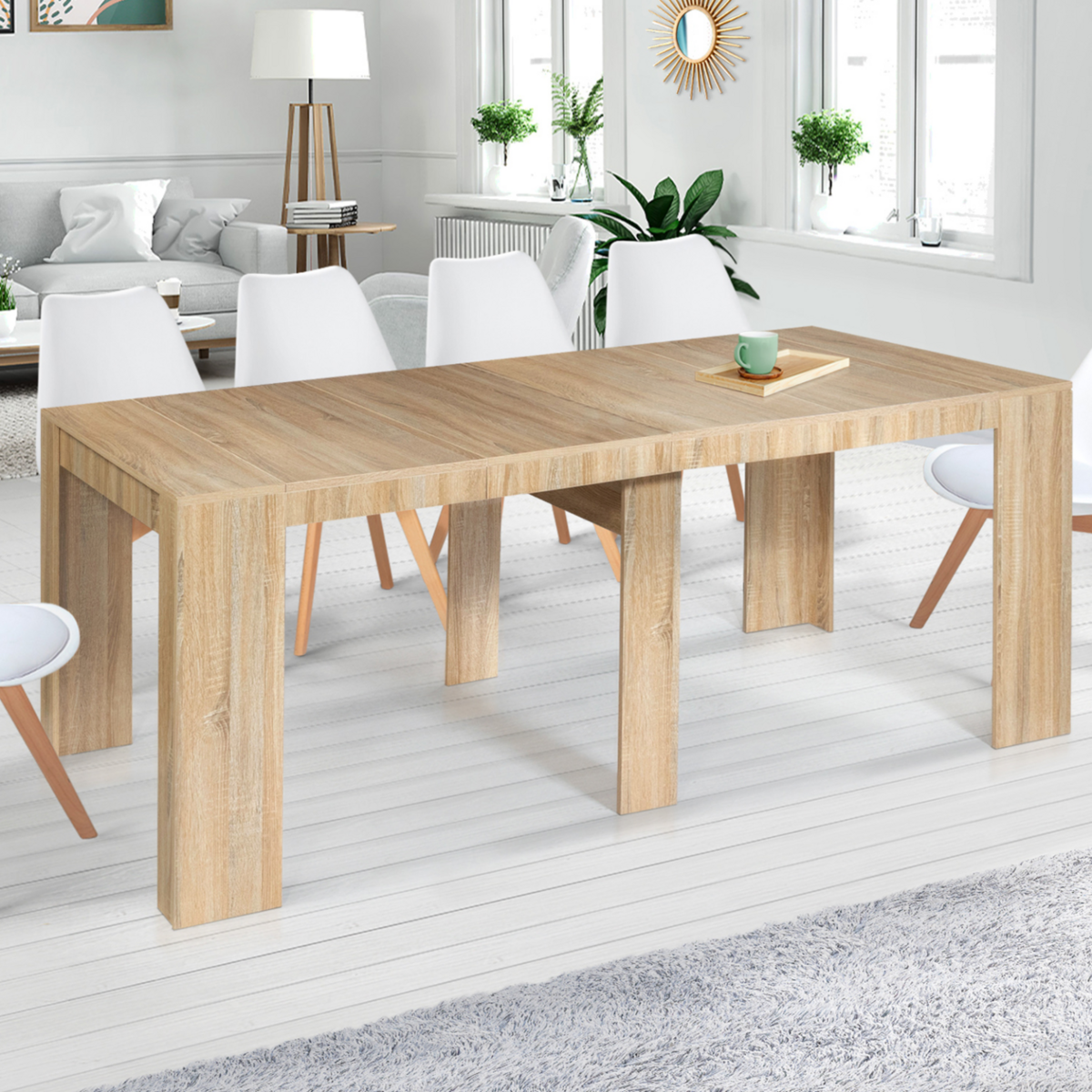 ID MARKET Table console extensible ORLANDO 10 personnes 235 cm bois façon hêtre